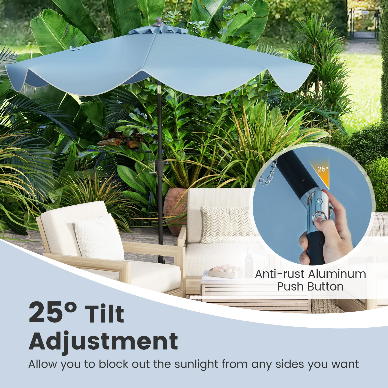 9 FT Patio Umbrella, Crank Handle, Push Button Tilt, Navy - Image 10