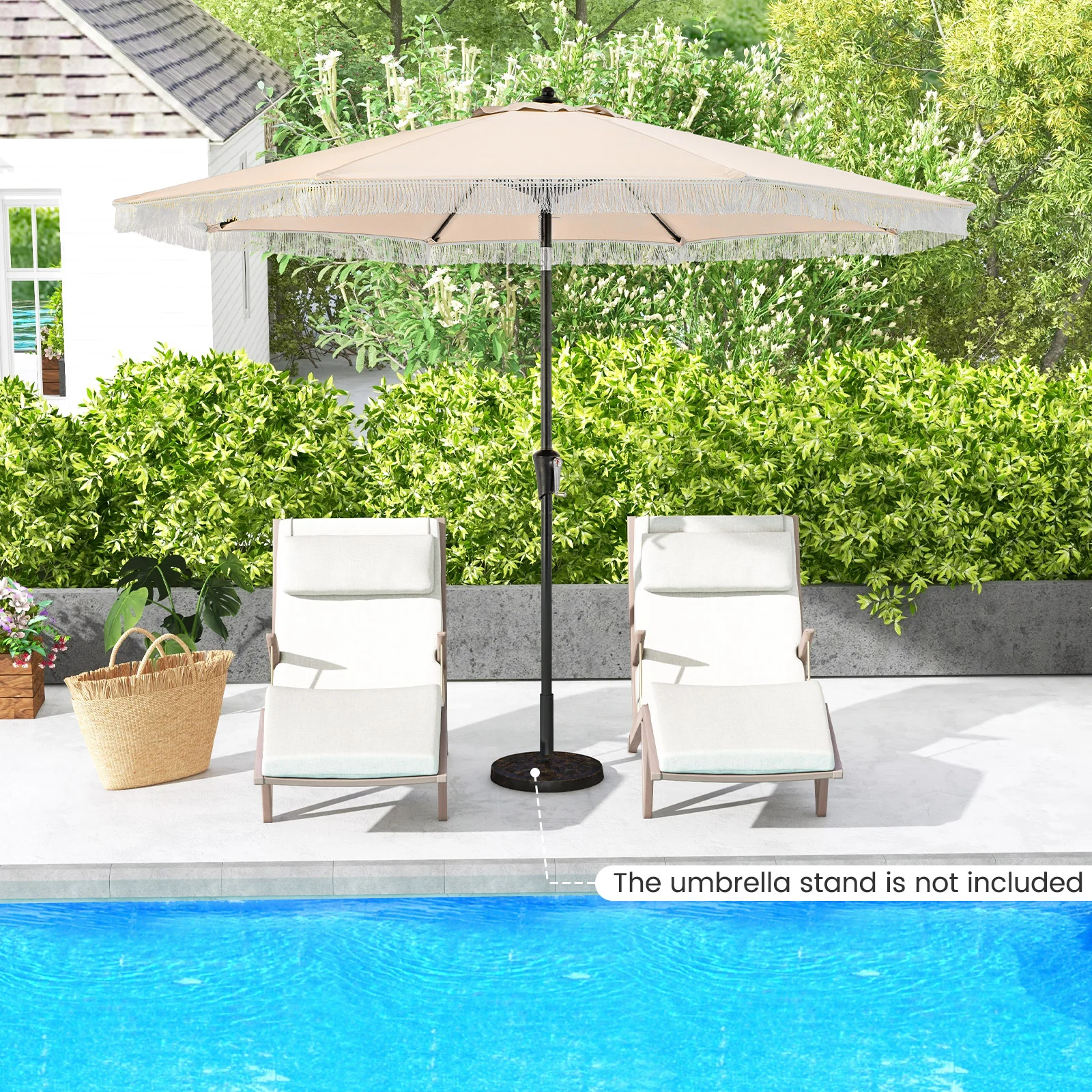 9 FT Patio Umbrella, Sun-Protective Canopy, Beige - Image 2