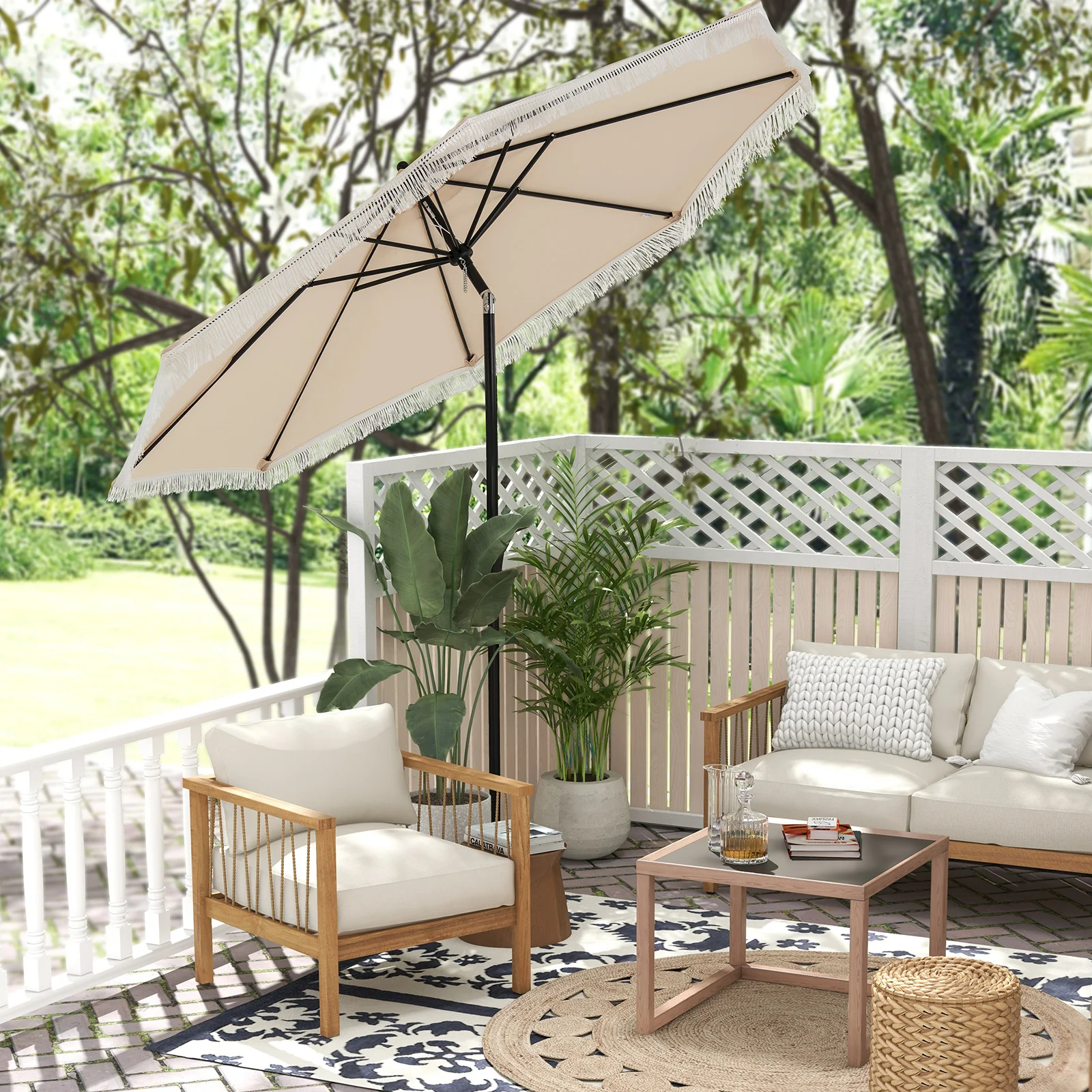9 FT Patio Umbrella, Sun-Protective Canopy, Beige - Image 3