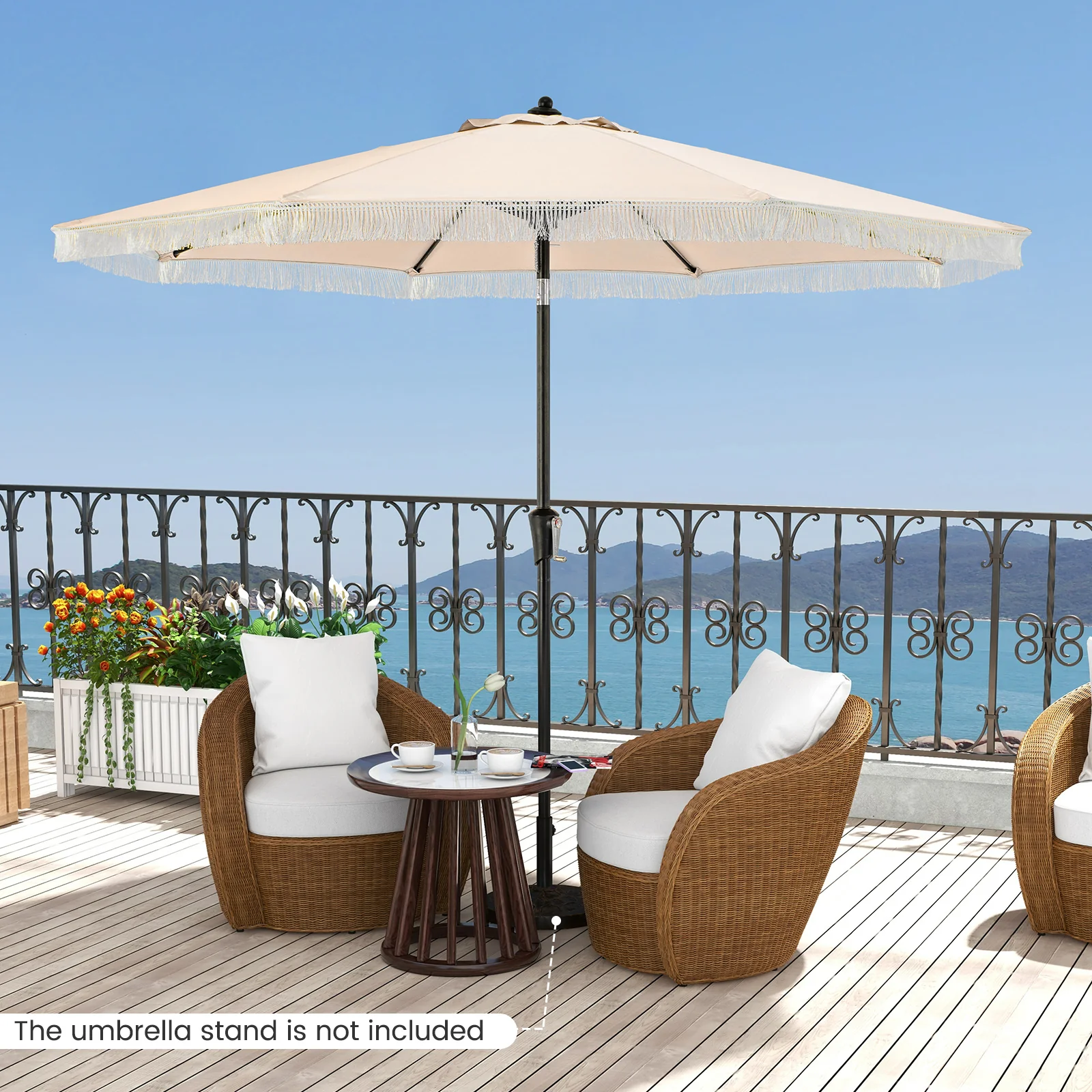 9 FT Patio Umbrella, Sun-Protective Canopy, Beige - Image 6