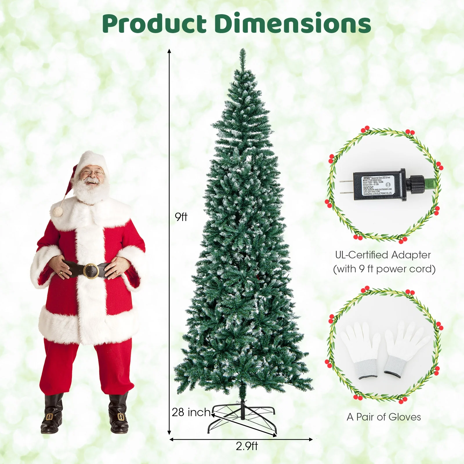 9 FT Pre-Lit Artificial Christmas Tree, 1298 Snowy Branch Tips, Green - Image 6