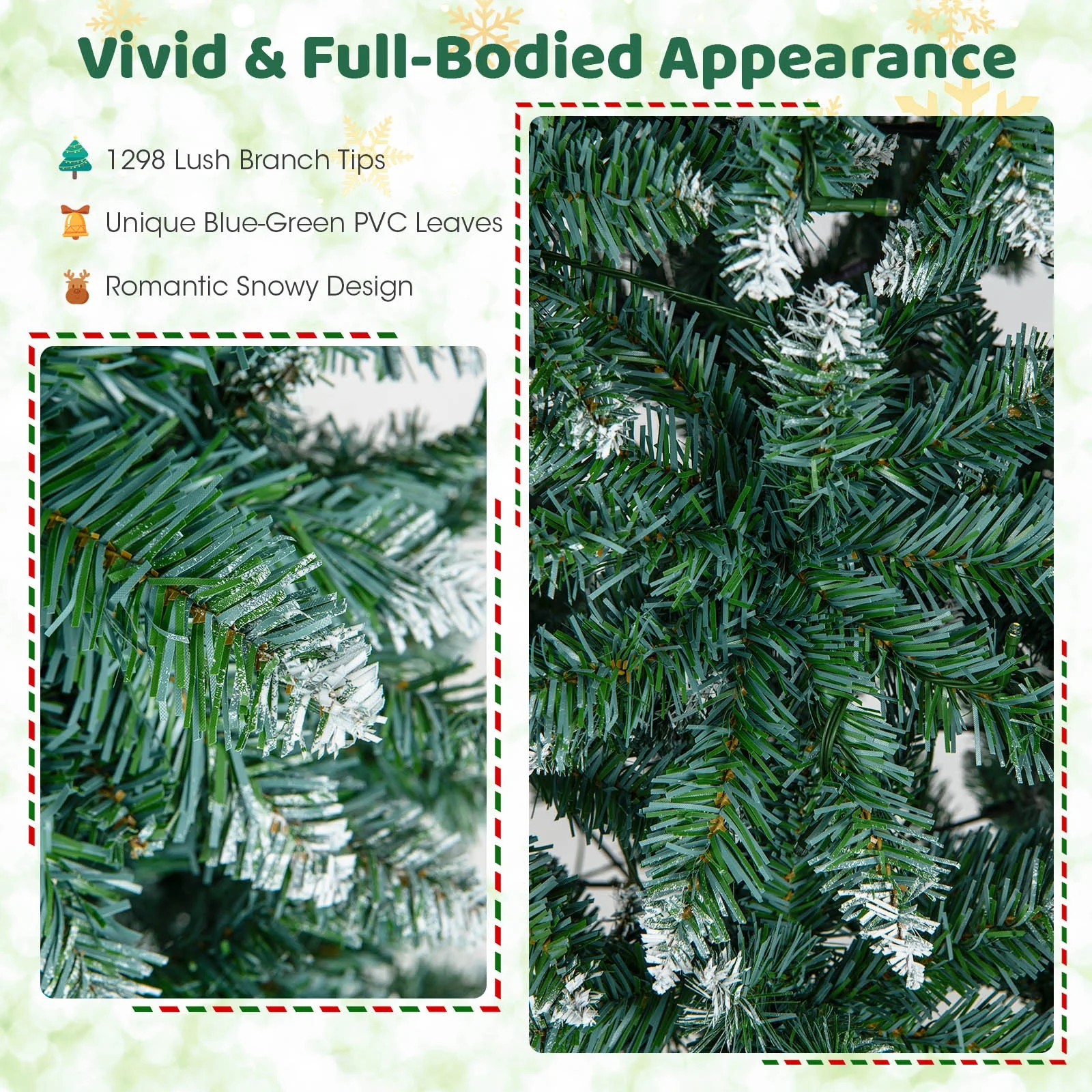9 FT Pre-Lit Artificial Christmas Tree, 1298 Snowy Branch Tips, Green - Image 9