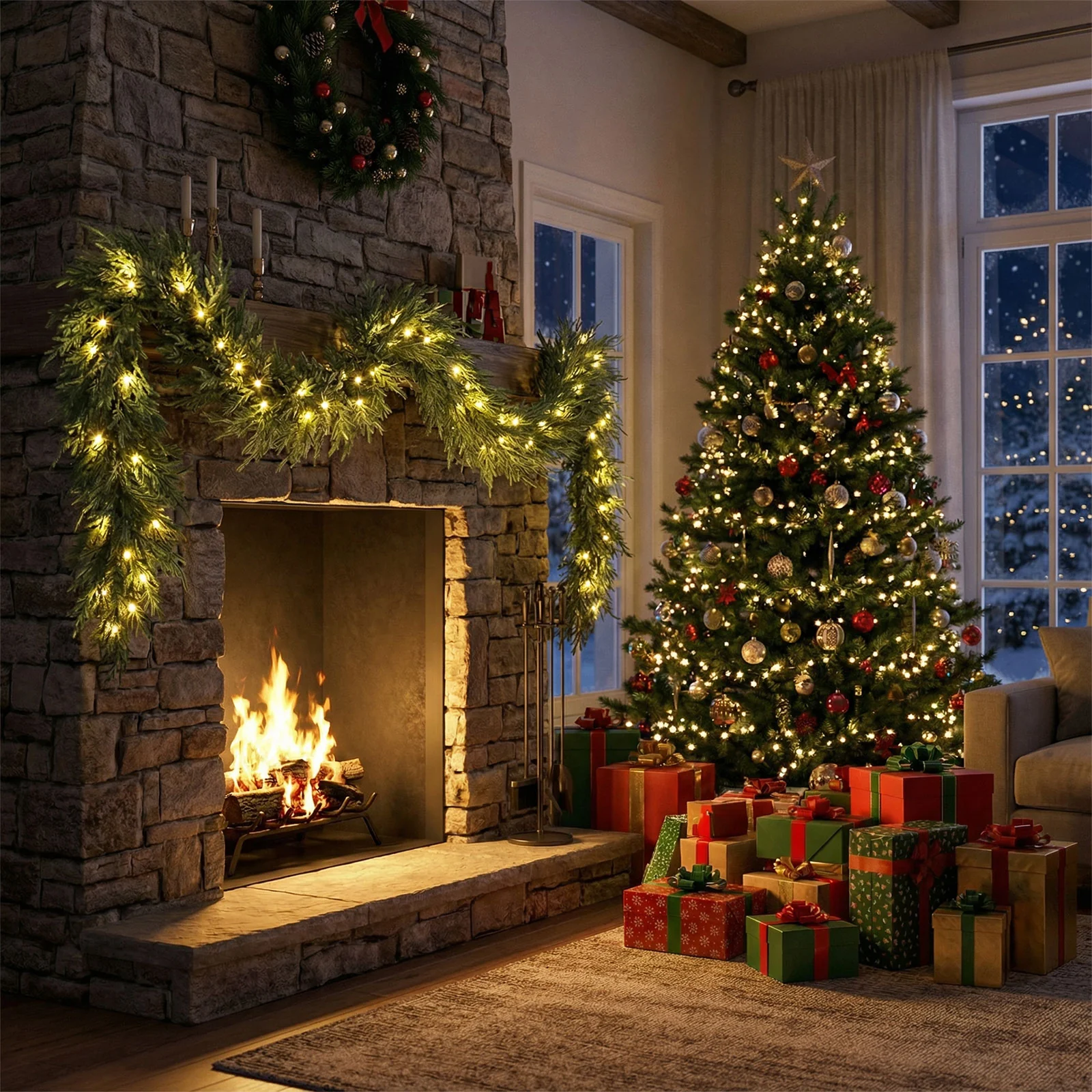 9 FT Pre-lit Artificial Cypress Christmas Garland with 50 Warm White LED Lights and 130 Branch Tips - Image 2