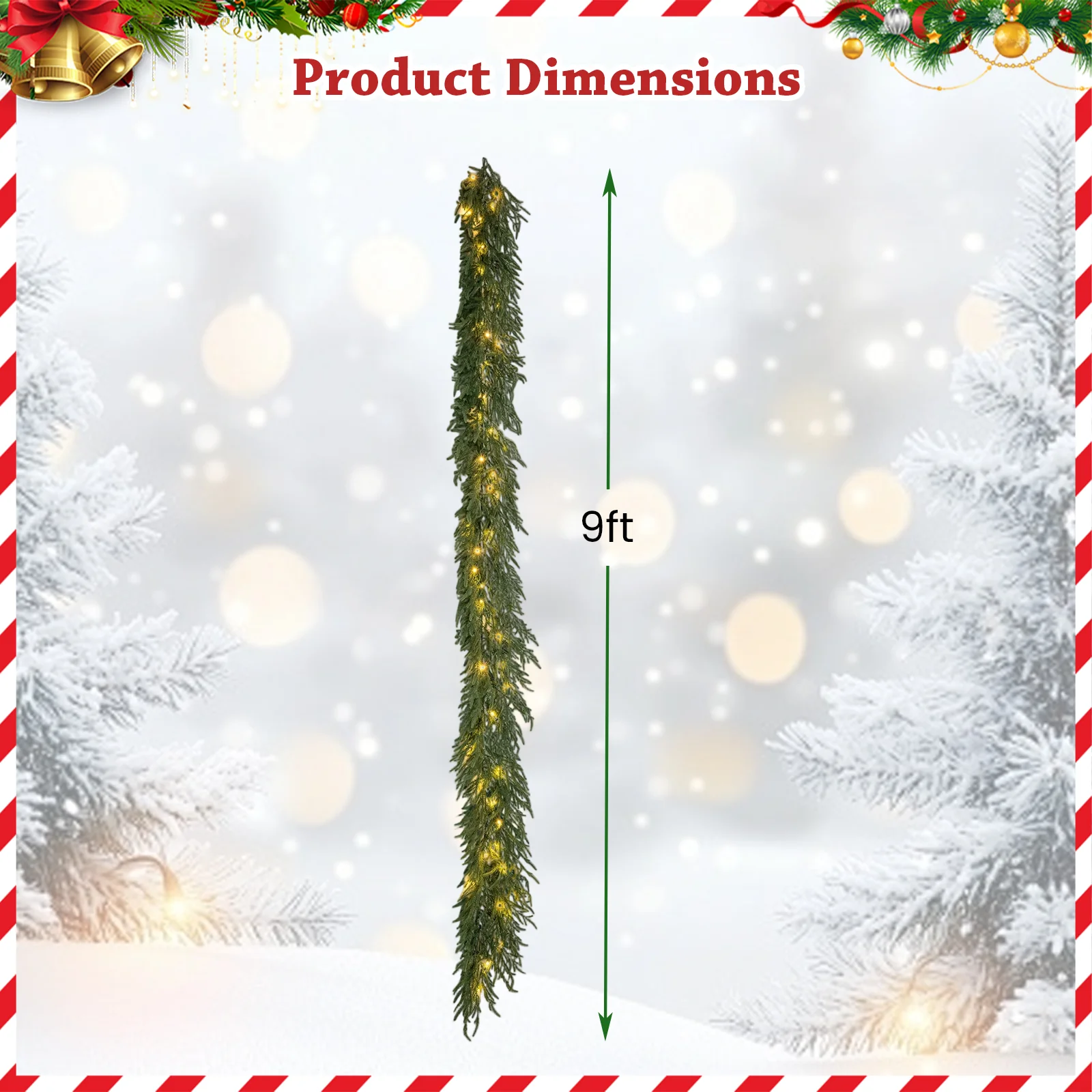 9 FT Pre-lit Artificial Cypress Christmas Garland with 50 Warm White LED Lights and 130 Branch Tips - Image 6