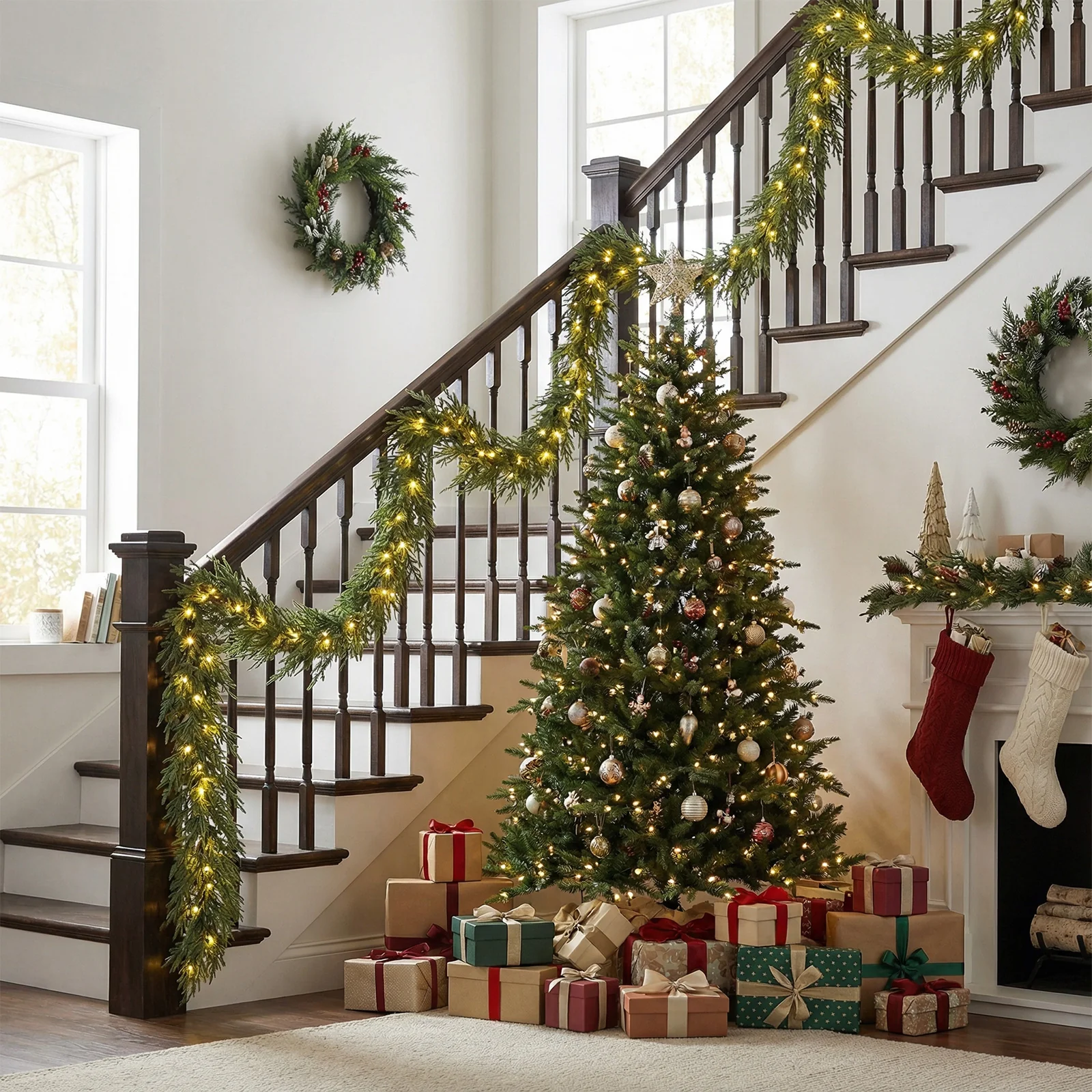 9 FT Pre-lit Artificial Cypress Christmas Garland with 50 Warm White LED Lights and 130 Branch Tips - Image 7