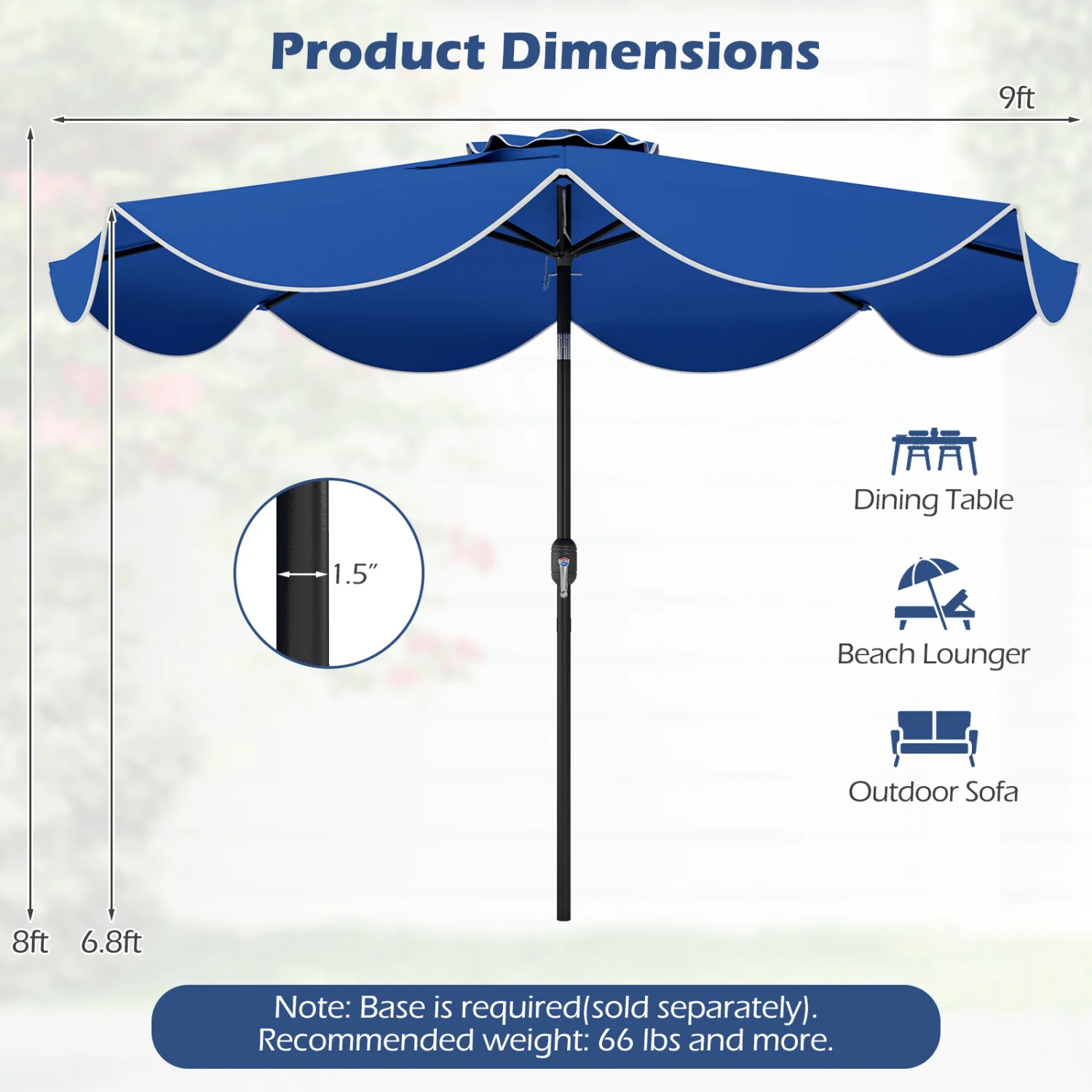 9 FT Scalloped Solar Patio Umbrella, Navy - Image 4