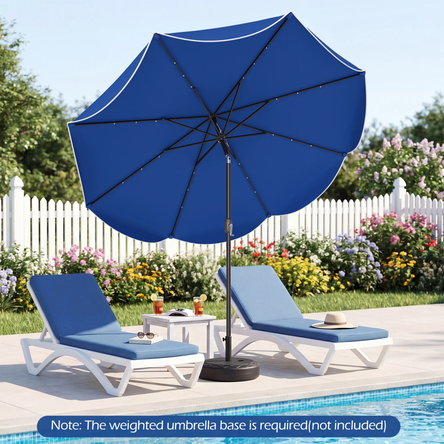 9 FT Scalloped Solar Patio Umbrella, Navy - Image 5