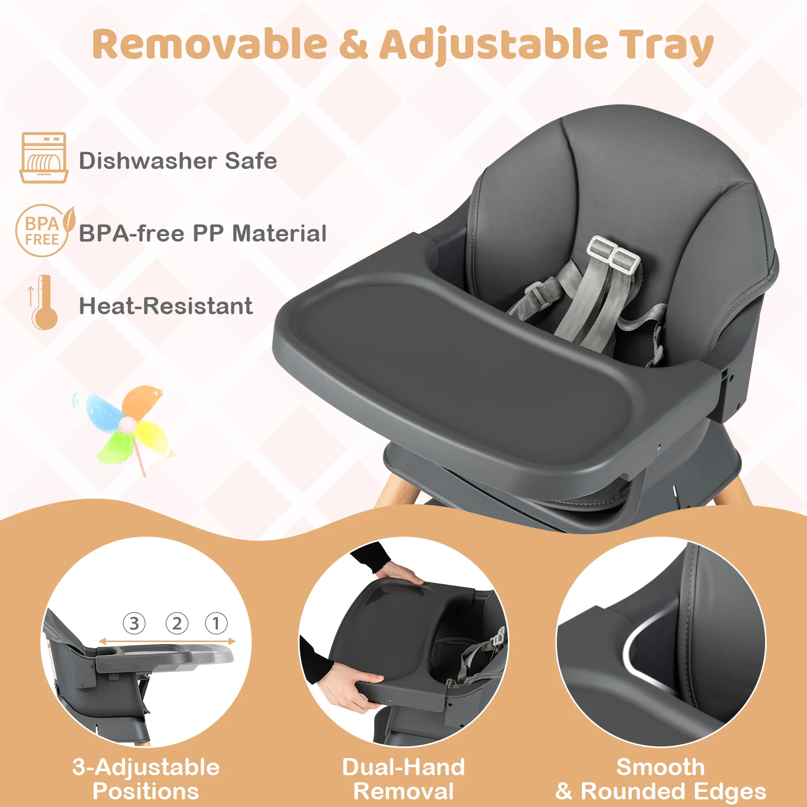 9-In-1 Convertible High Chair, Solid Wood Legs, Gray - Image 8