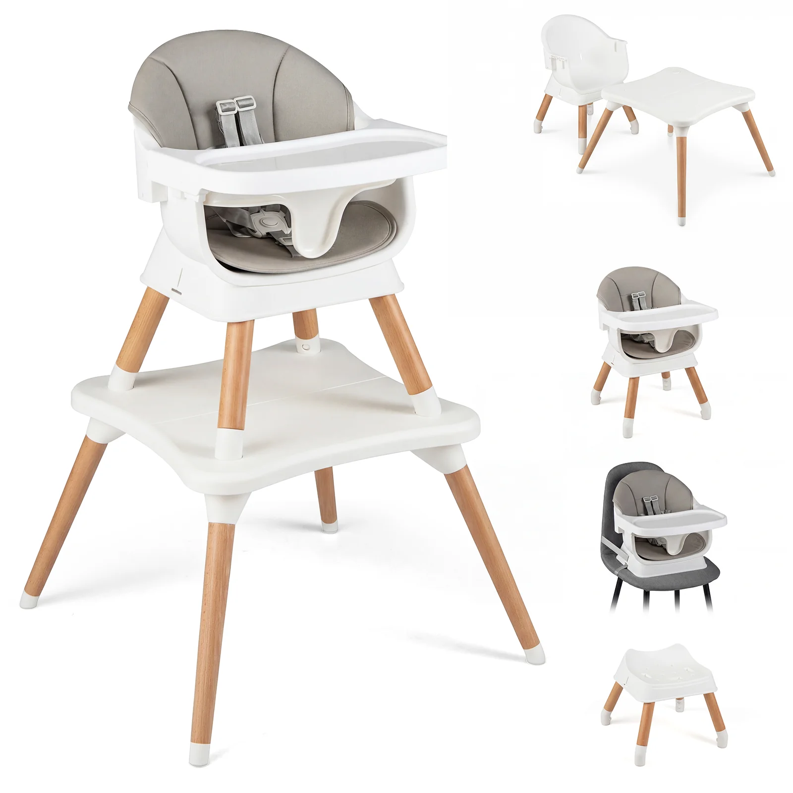 9-In-1 Convertible High Chair, Solid Wood Legs, White - Image 4