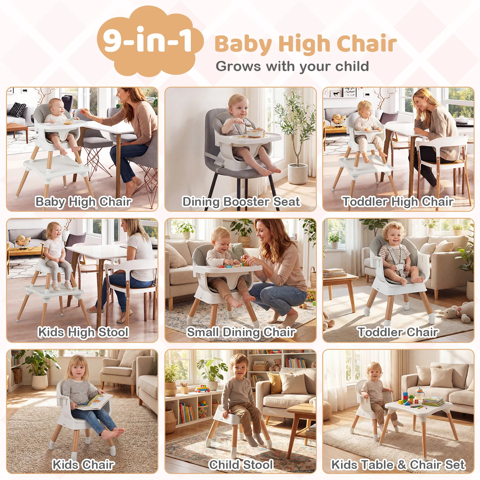 9-In-1 Convertible High Chair, Solid Wood Legs, White - Image 6