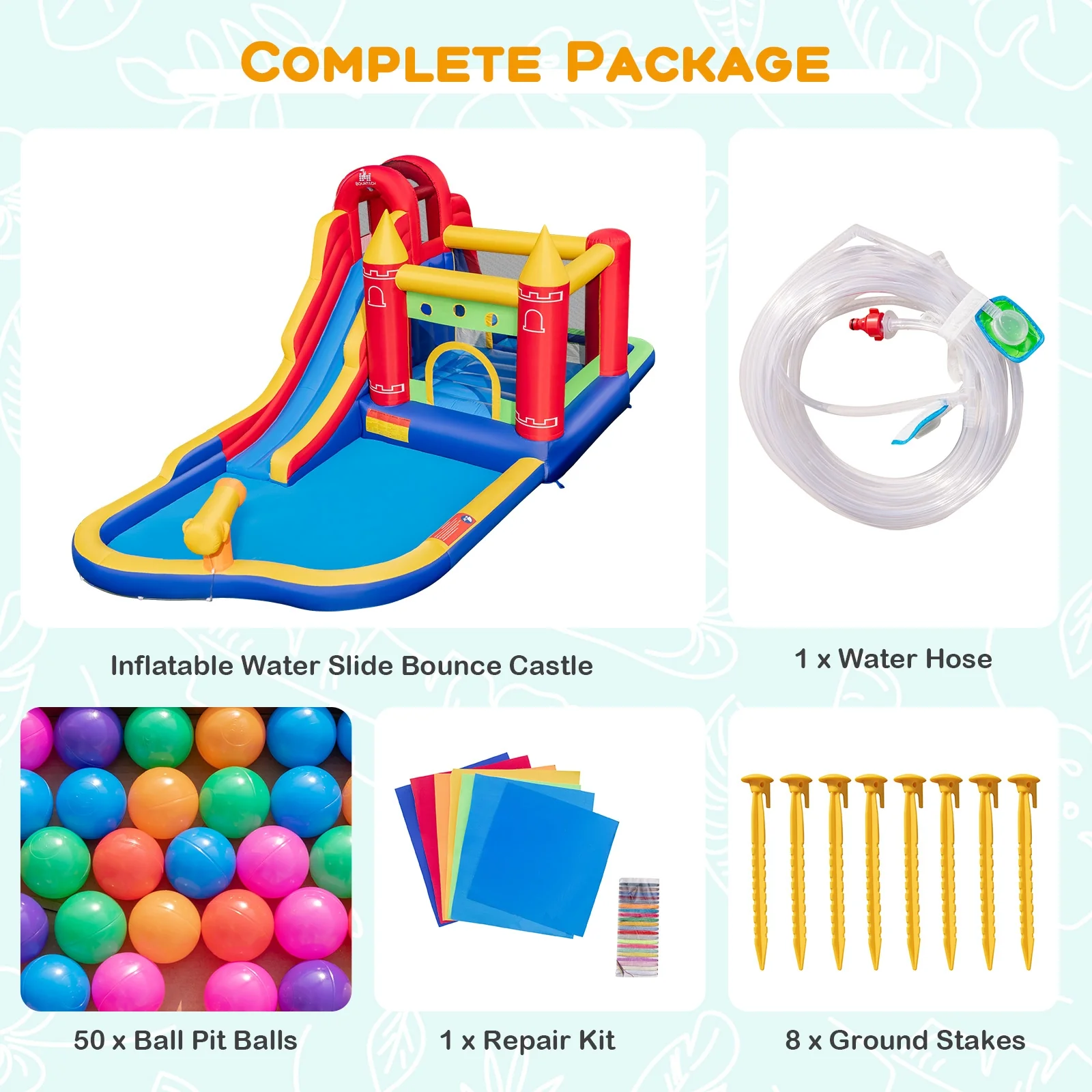 9-in-1 Inflatable Bounce Castle with Water Slide, Splash Pool, Multicolor - Image 10