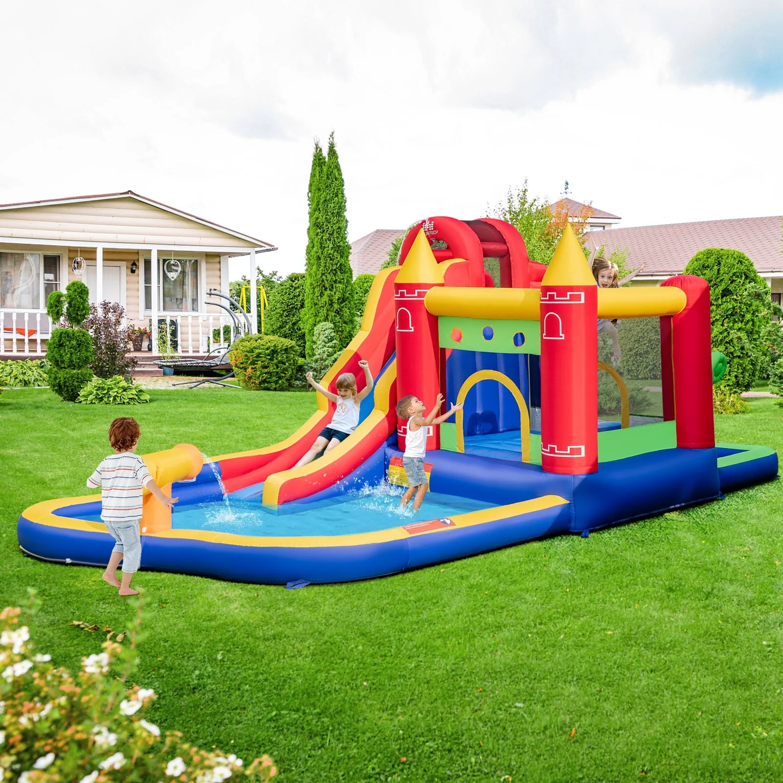 9-in-1 Inflatable Bounce Castle with Water Slide, Splash Pool, Multicolor - Image 2