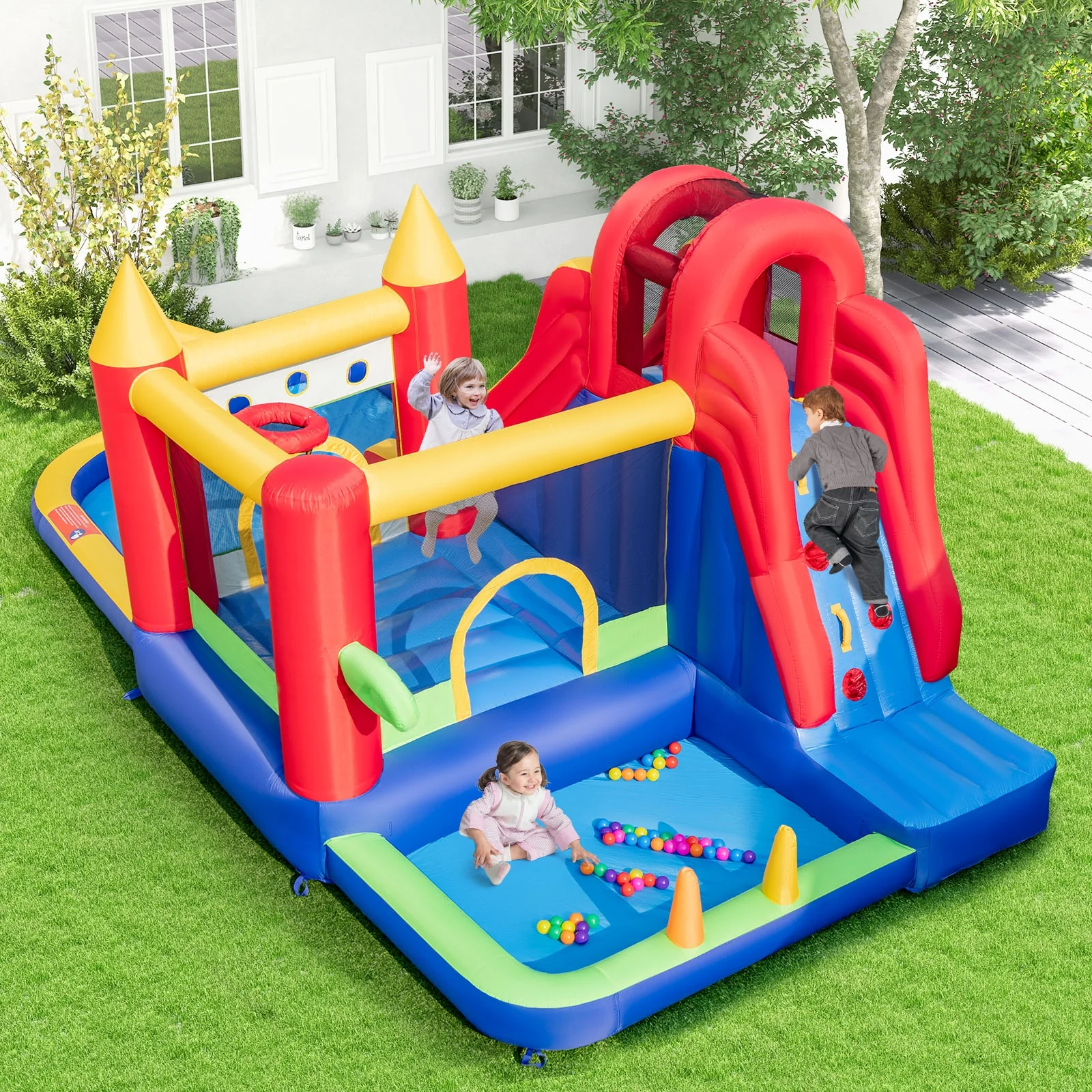 9-in-1 Inflatable Bounce Castle with Water Slide, Splash Pool, Multicolor - Image 3