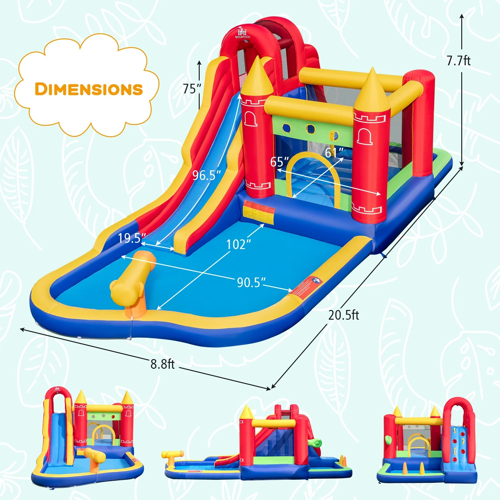 9-in-1 Inflatable Bounce Castle with Water Slide, Splash Pool, Multicolor - Image 6