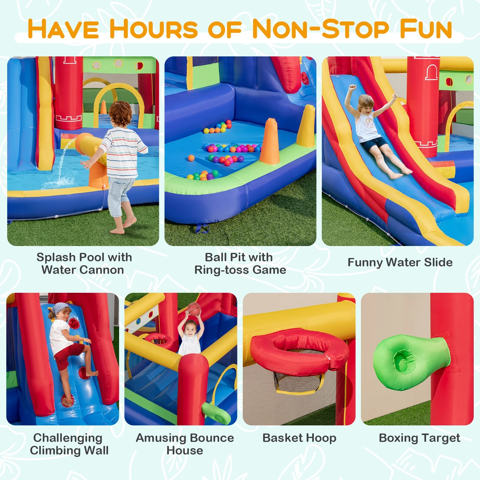 9-in-1 Inflatable Bounce Castle with Water Slide, Splash Pool, Multicolor - Image 8