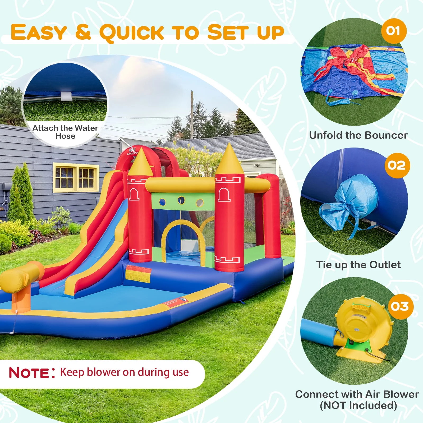 9-in-1 Inflatable Bounce Castle with Water Slide, Splash Pool, Multicolor - Image 9