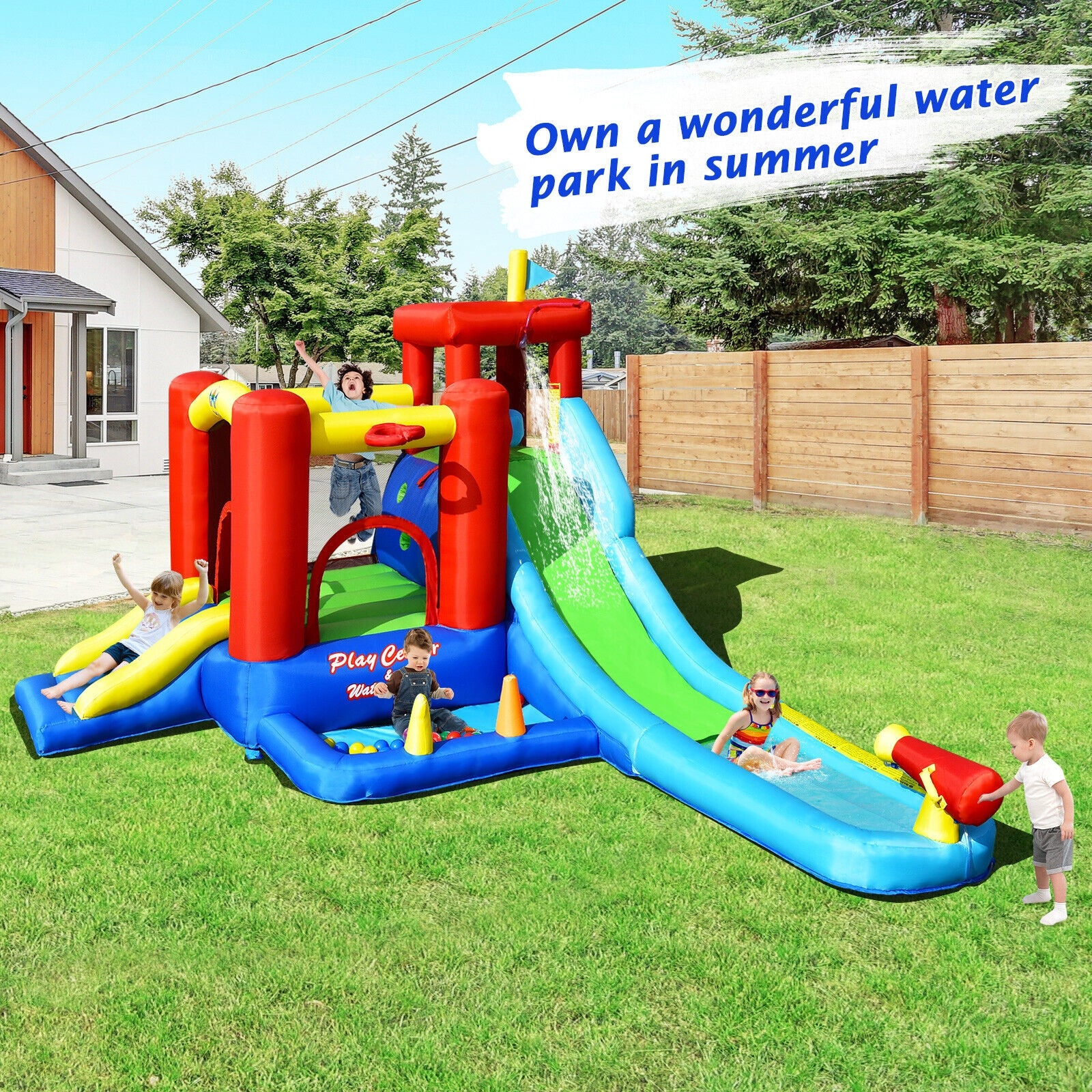 9-in-1 Inflatable Kids Water Slide Bounce House, Multicolor - Image 2