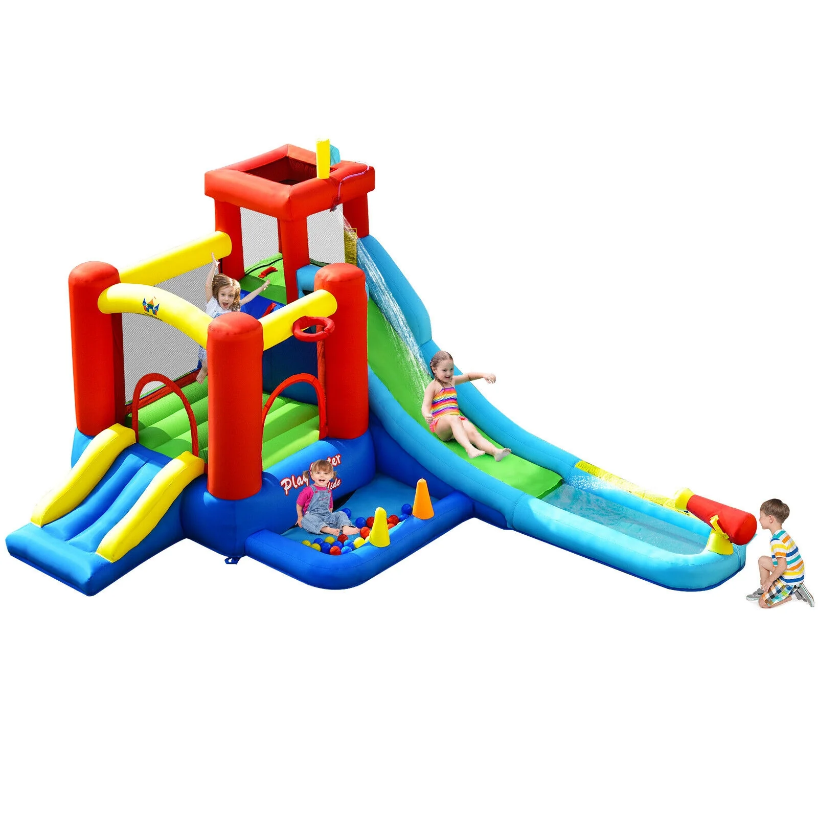 9-in-1 Inflatable Kids Water Slide Bounce House, Multicolor - Image 5