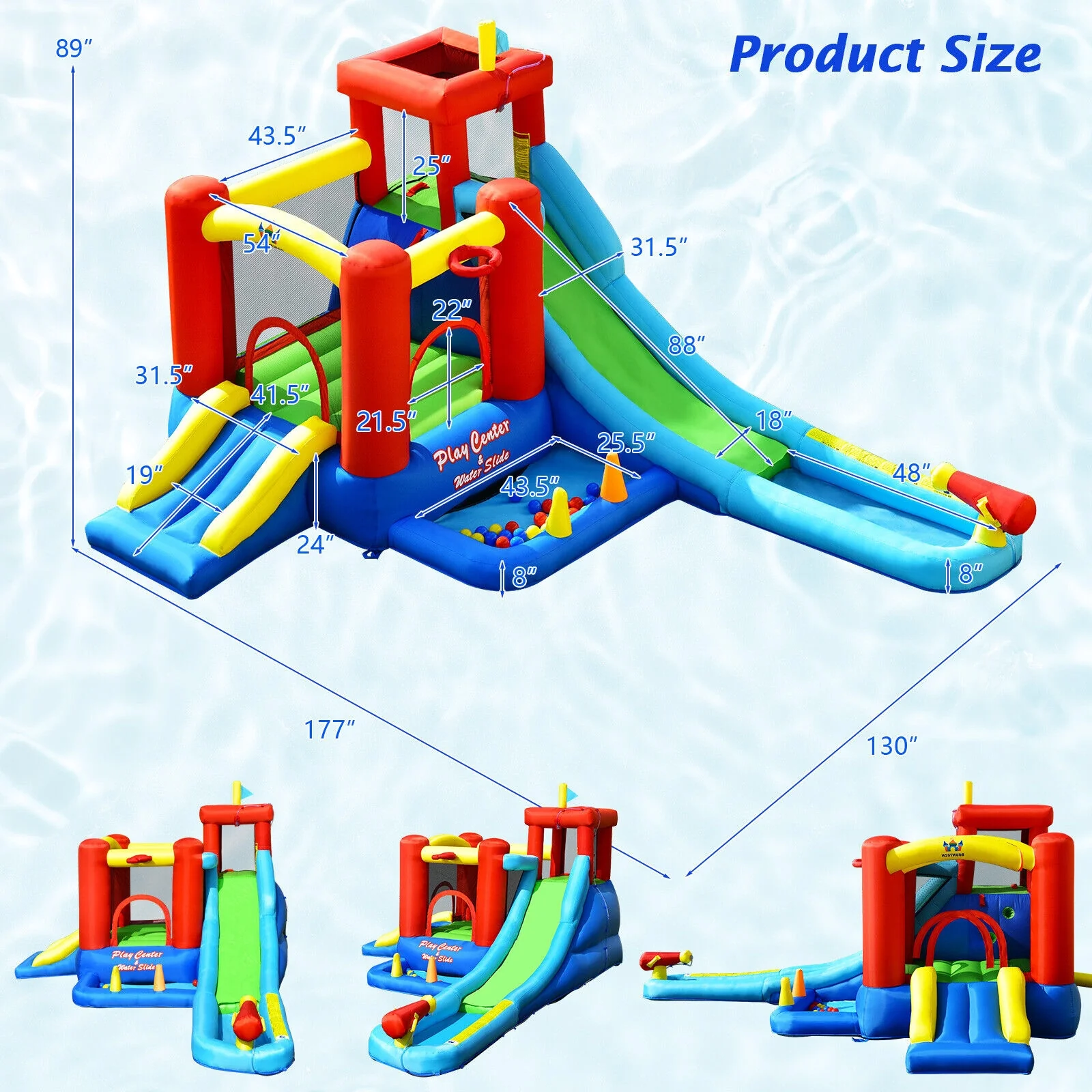 9-in-1 Inflatable Kids Water Slide Bounce House, Multicolor - Image 6