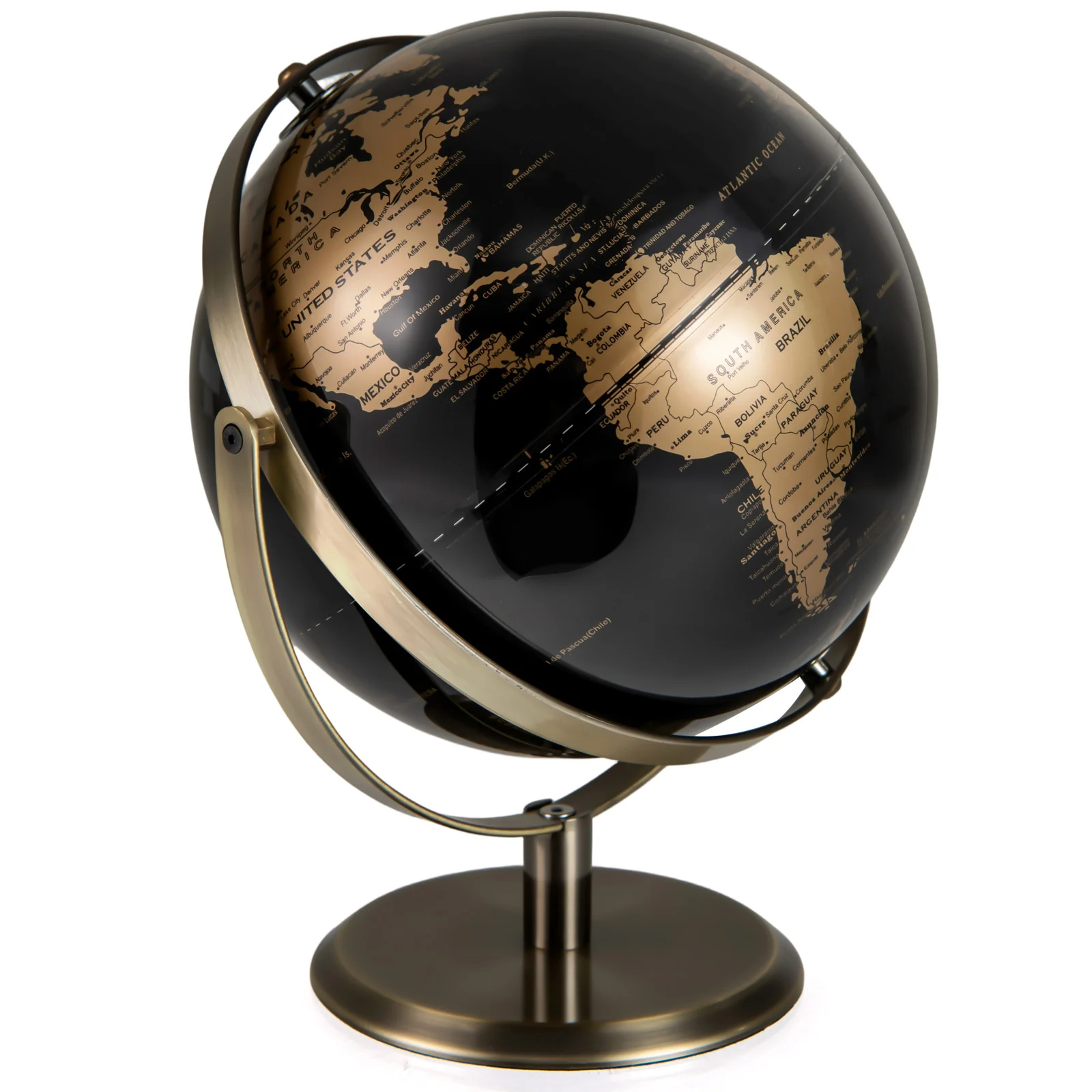 9-Inch Metallic World Globe, Golden Metal Stand, Black - Image 4