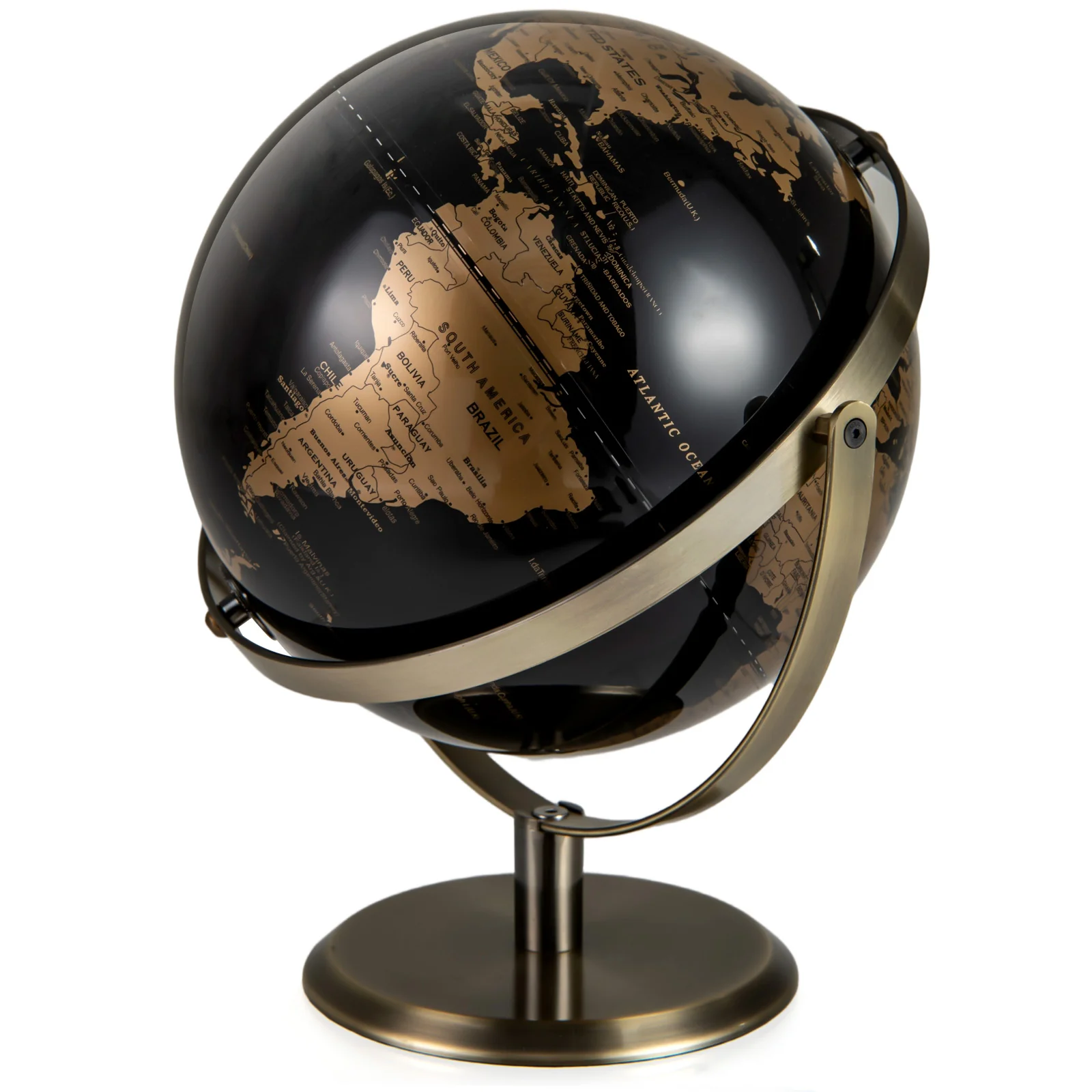9-Inch Metallic World Globe, Golden Metal Stand, Black - Image 5