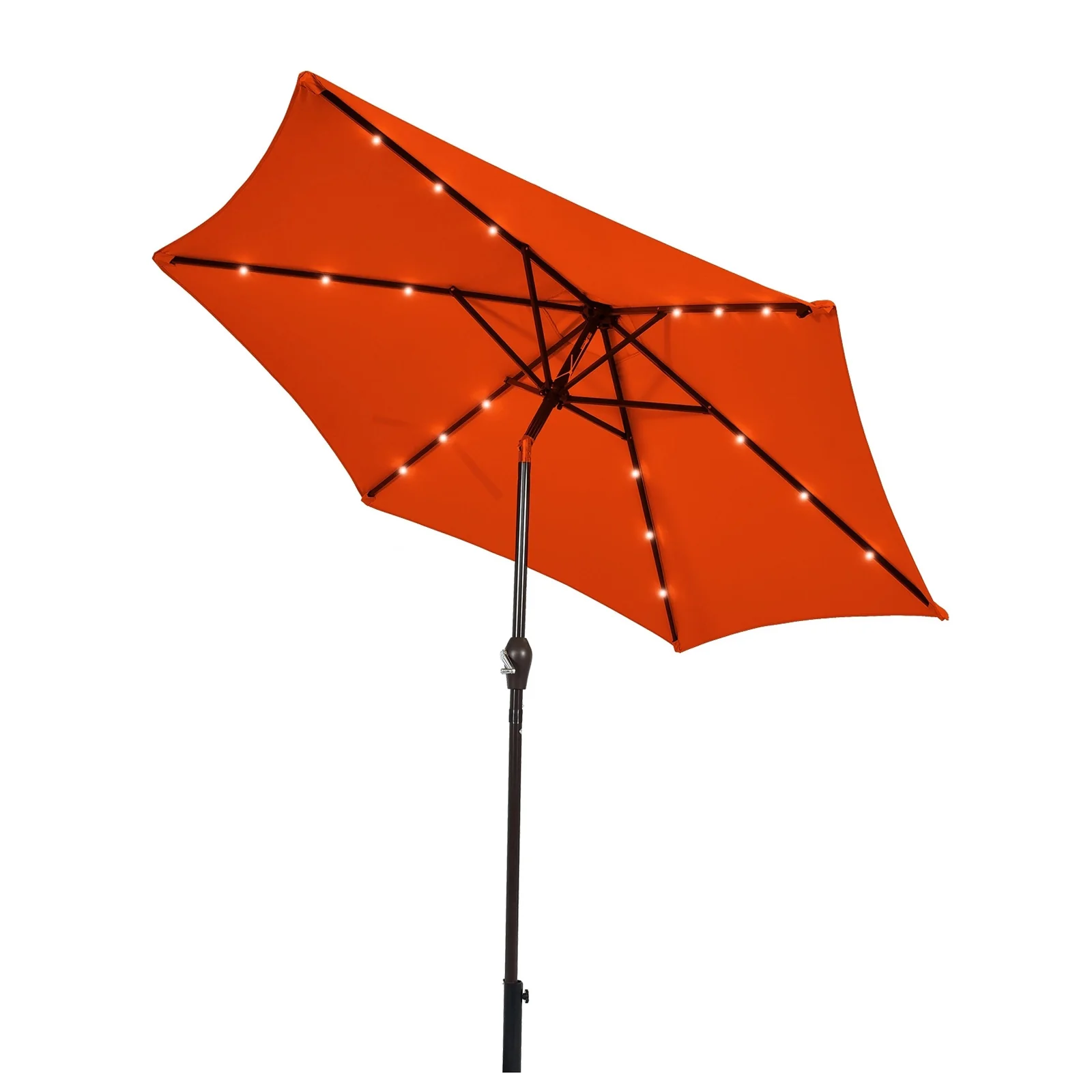 9 Inch Solar LED Patio Umbrella, Tilt Crank Lift, Orange