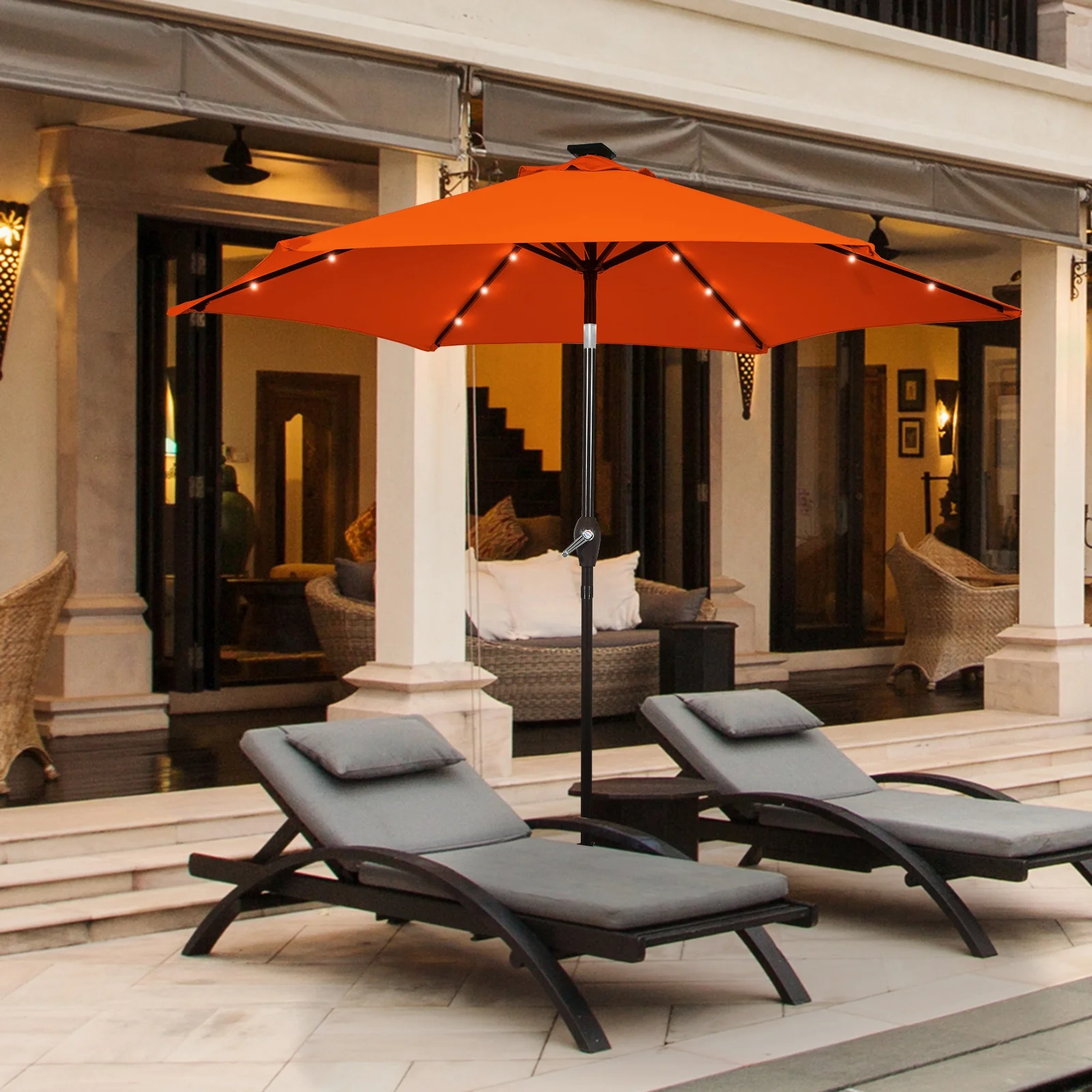 9 Inch Solar LED Patio Umbrella, Tilt Crank Lift, Orange - Image 2