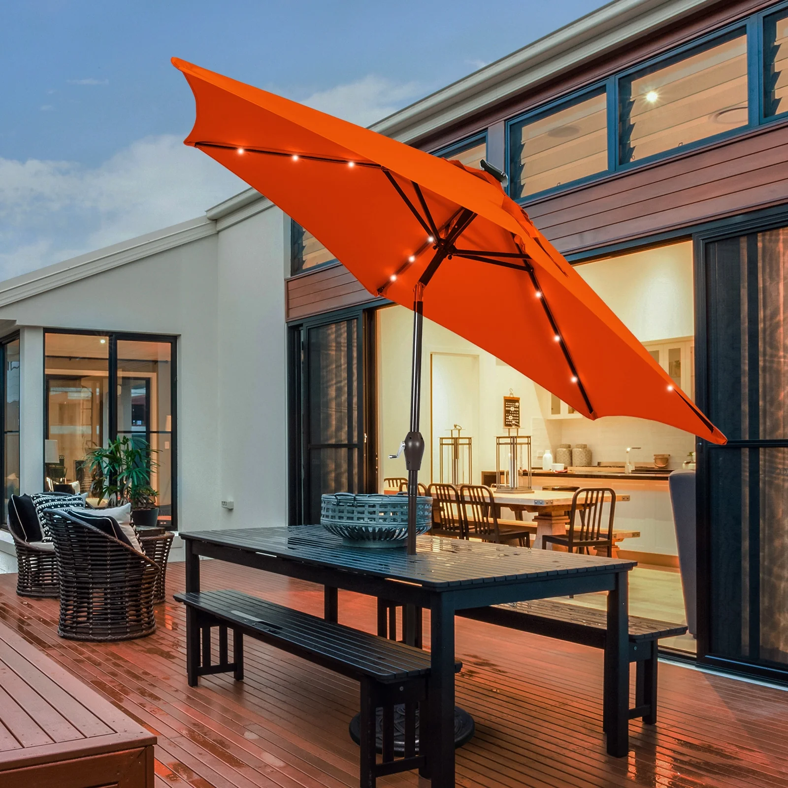 9 Inch Solar LED Patio Umbrella, Tilt Crank Lift, Orange - Image 3