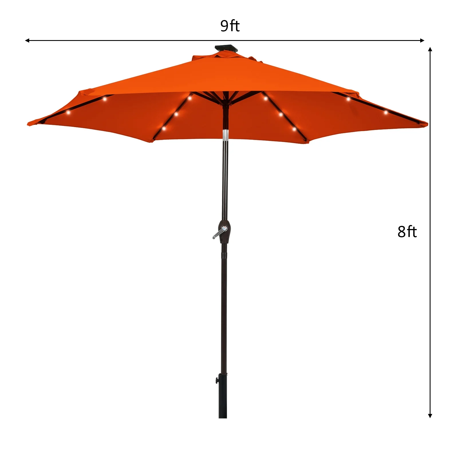 9 Inch Solar LED Patio Umbrella, Tilt Crank Lift, Orange - Image 6