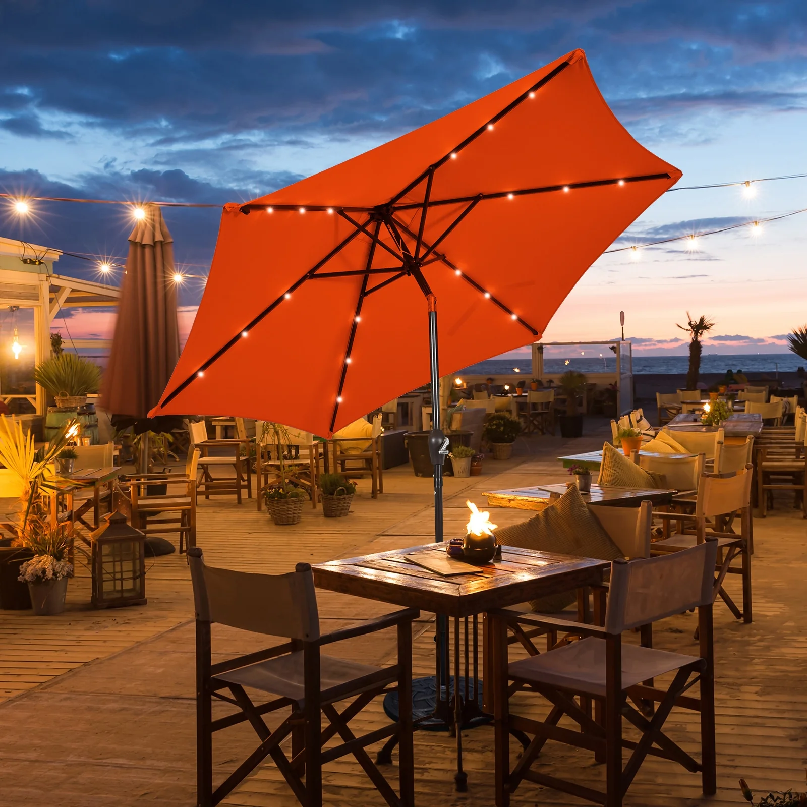 9 Inch Solar LED Patio Umbrella, Tilt Crank Lift, Orange - Image 7