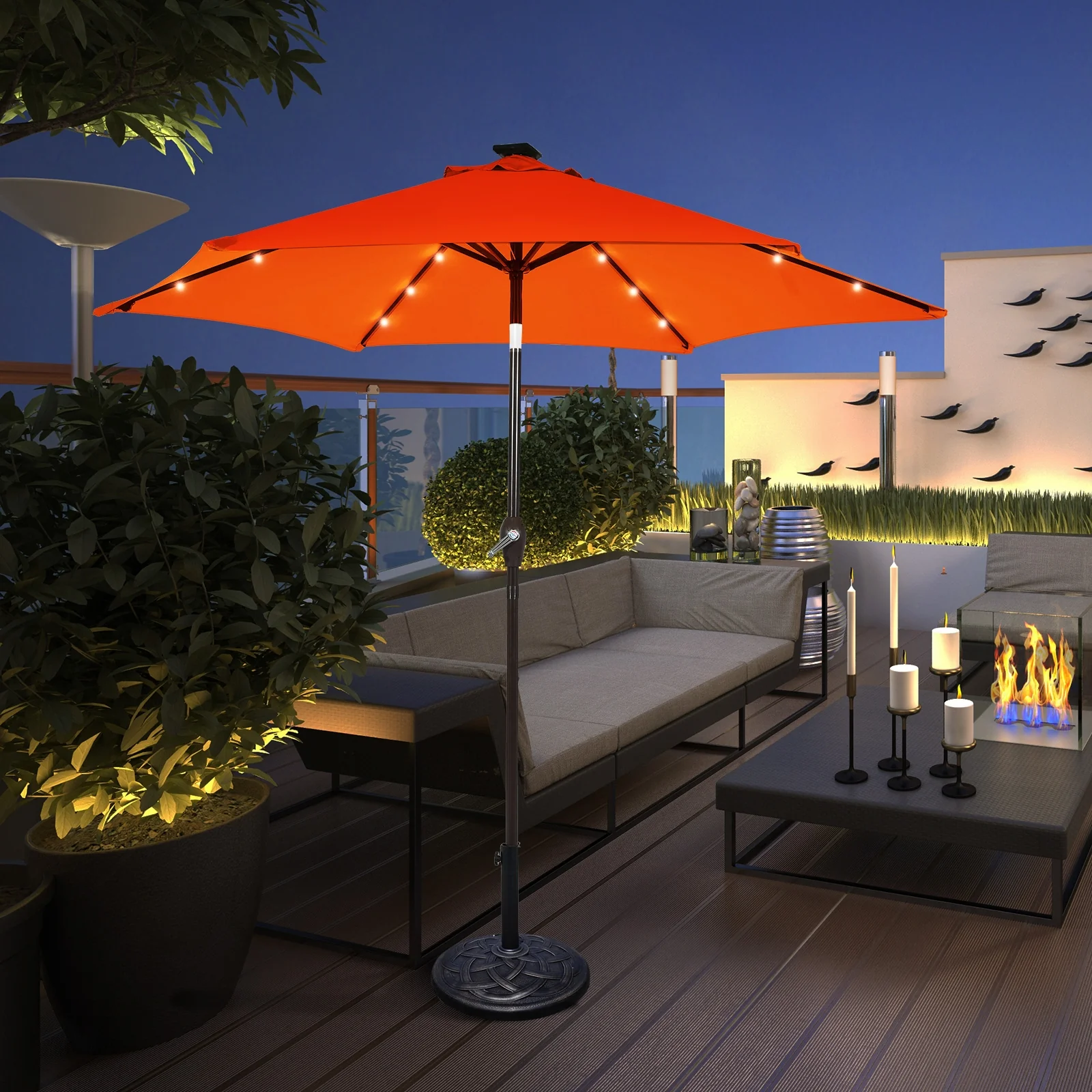 9 Inch Solar LED Patio Umbrella, Tilt Crank Lift, Orange - Image 9