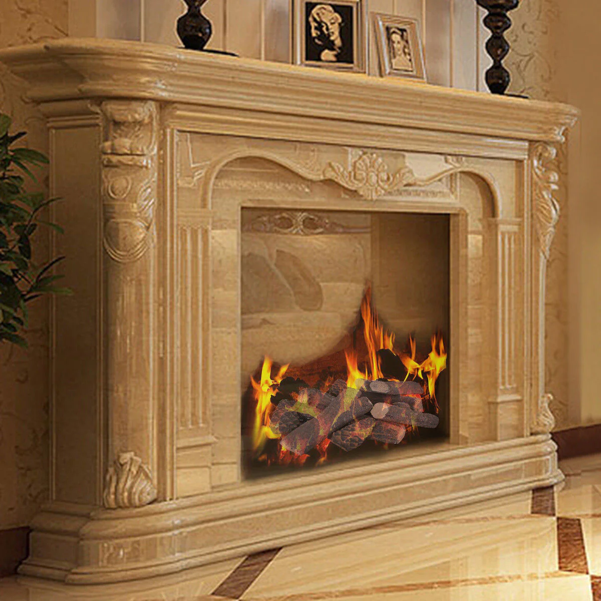 9 Piece Ceramic Fireplace Imitation Wood Propane Log Set - Image 2