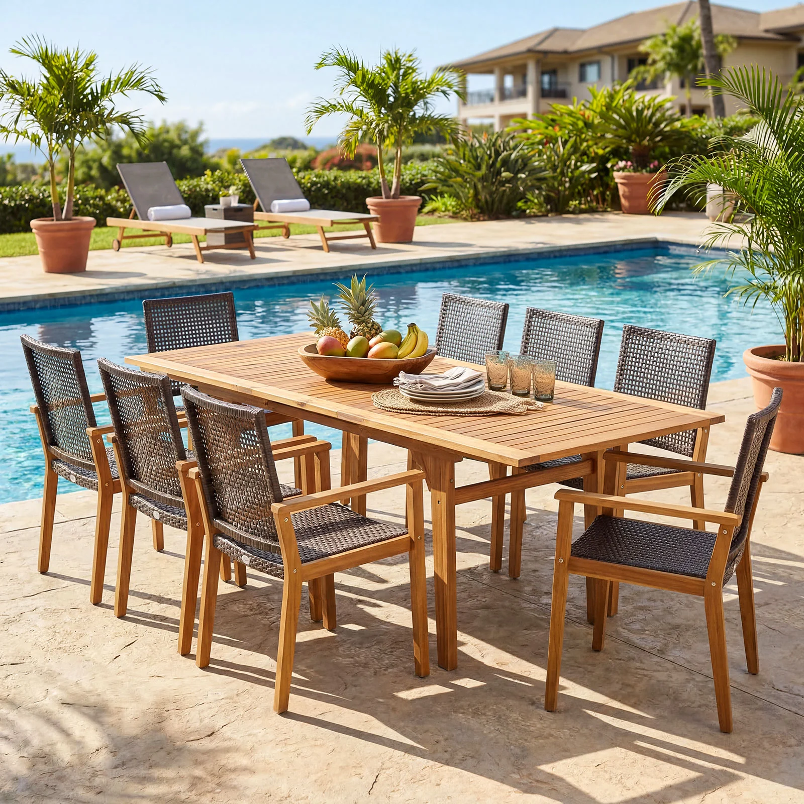 9-Piece Expandable Patio Dining Set, Natural - Image 2