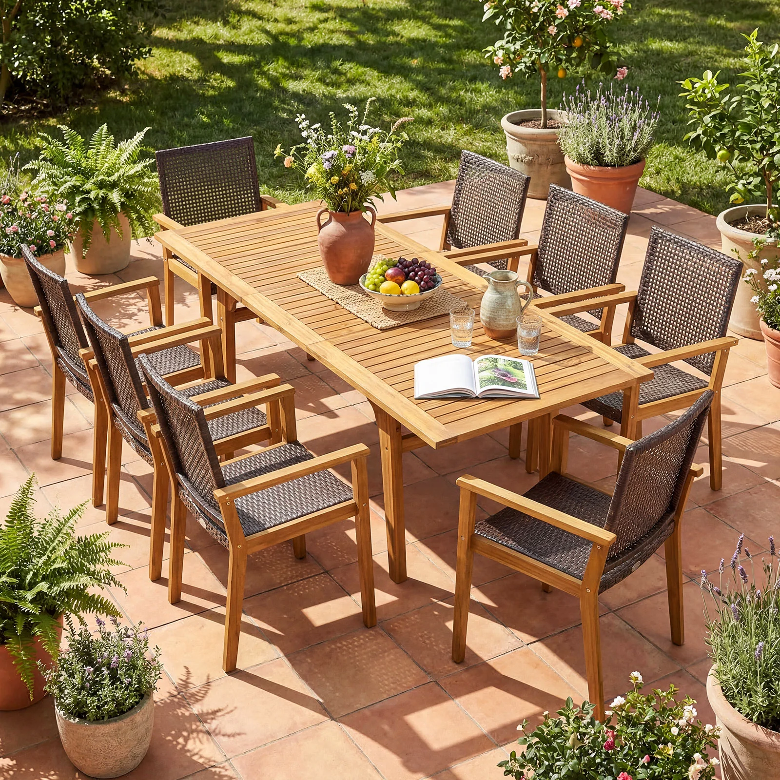 9-Piece Expandable Patio Dining Set, Natural - Image 3