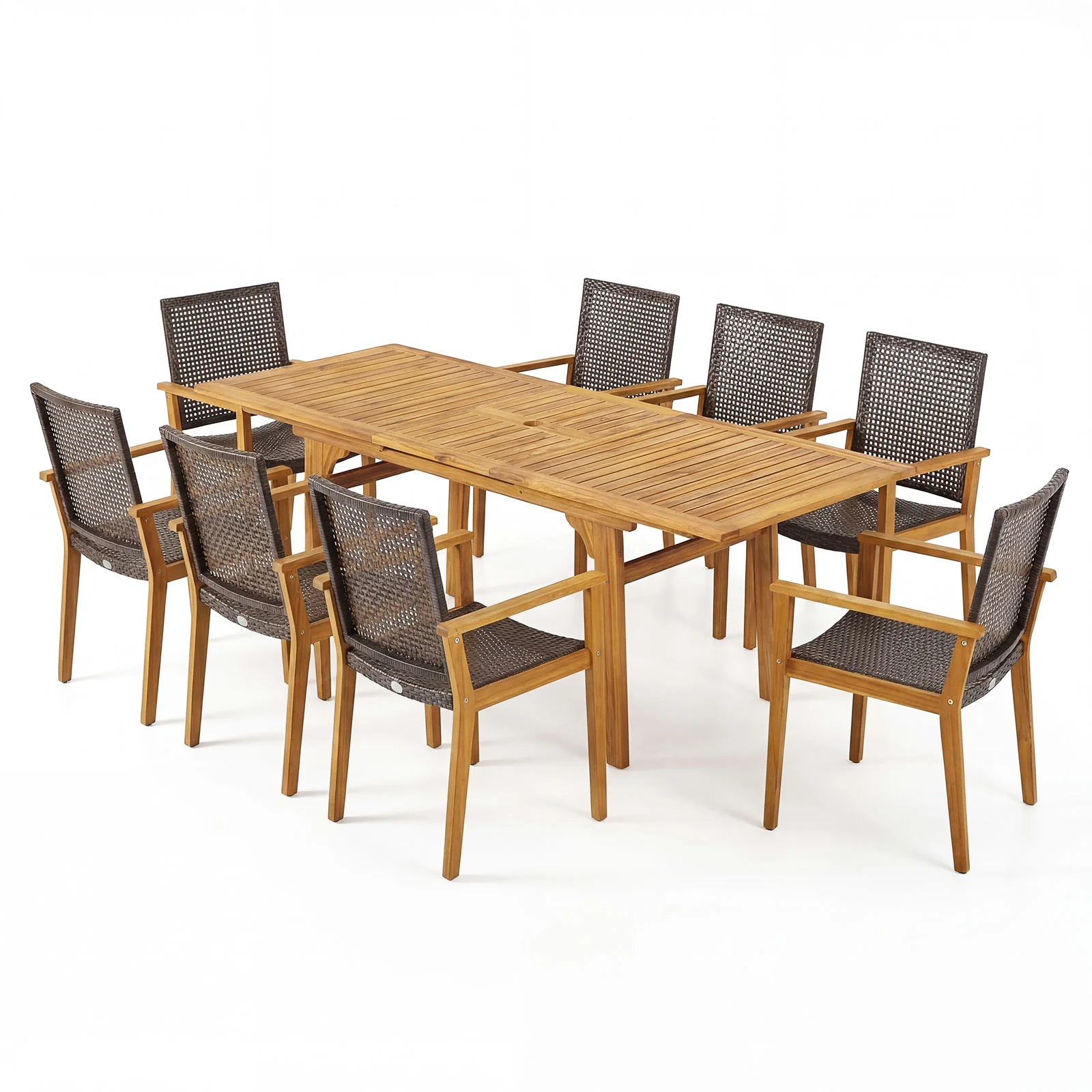 9-Piece Expandable Patio Dining Set, Natural - Image 4