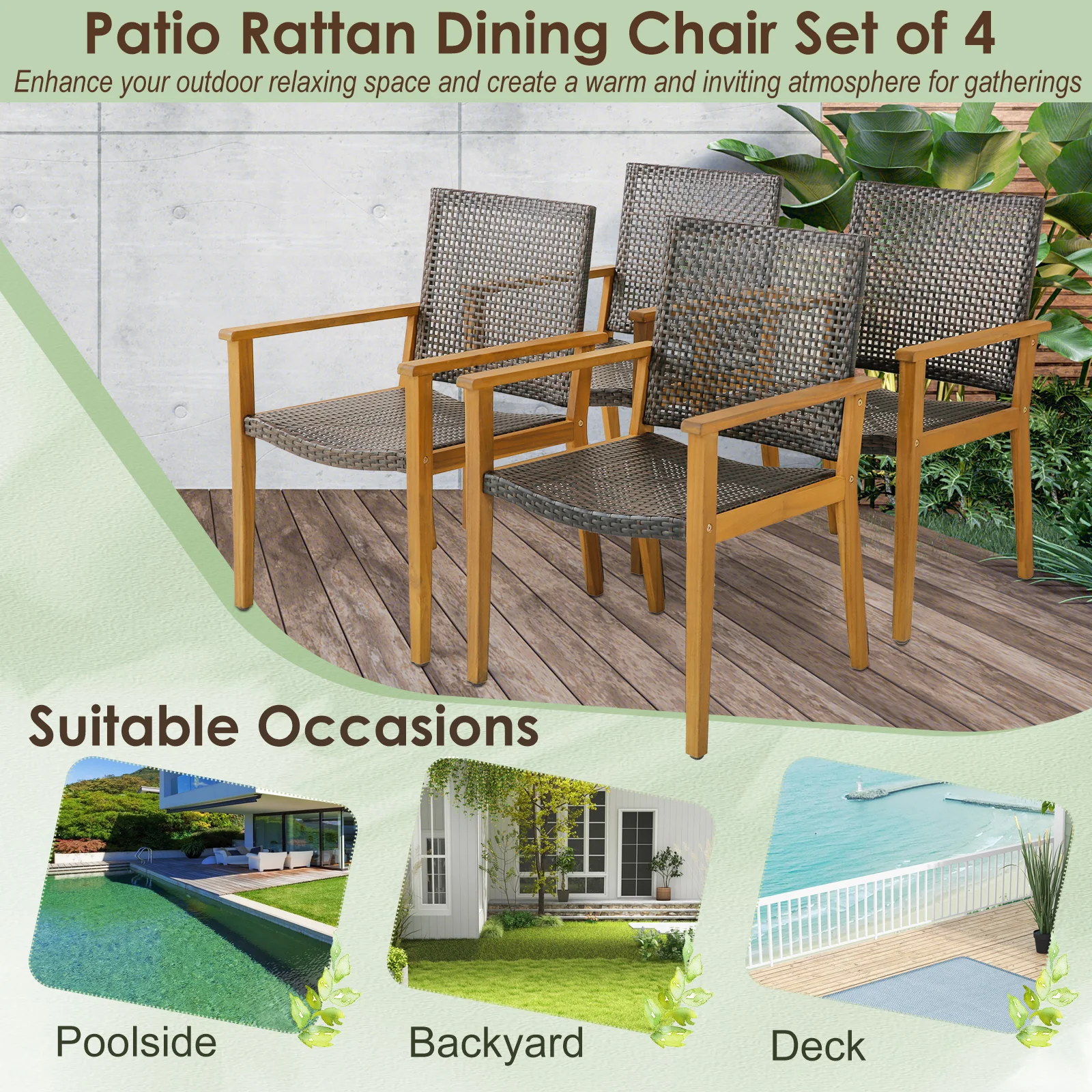 9-Piece Expandable Patio Dining Set, Natural - Image 7