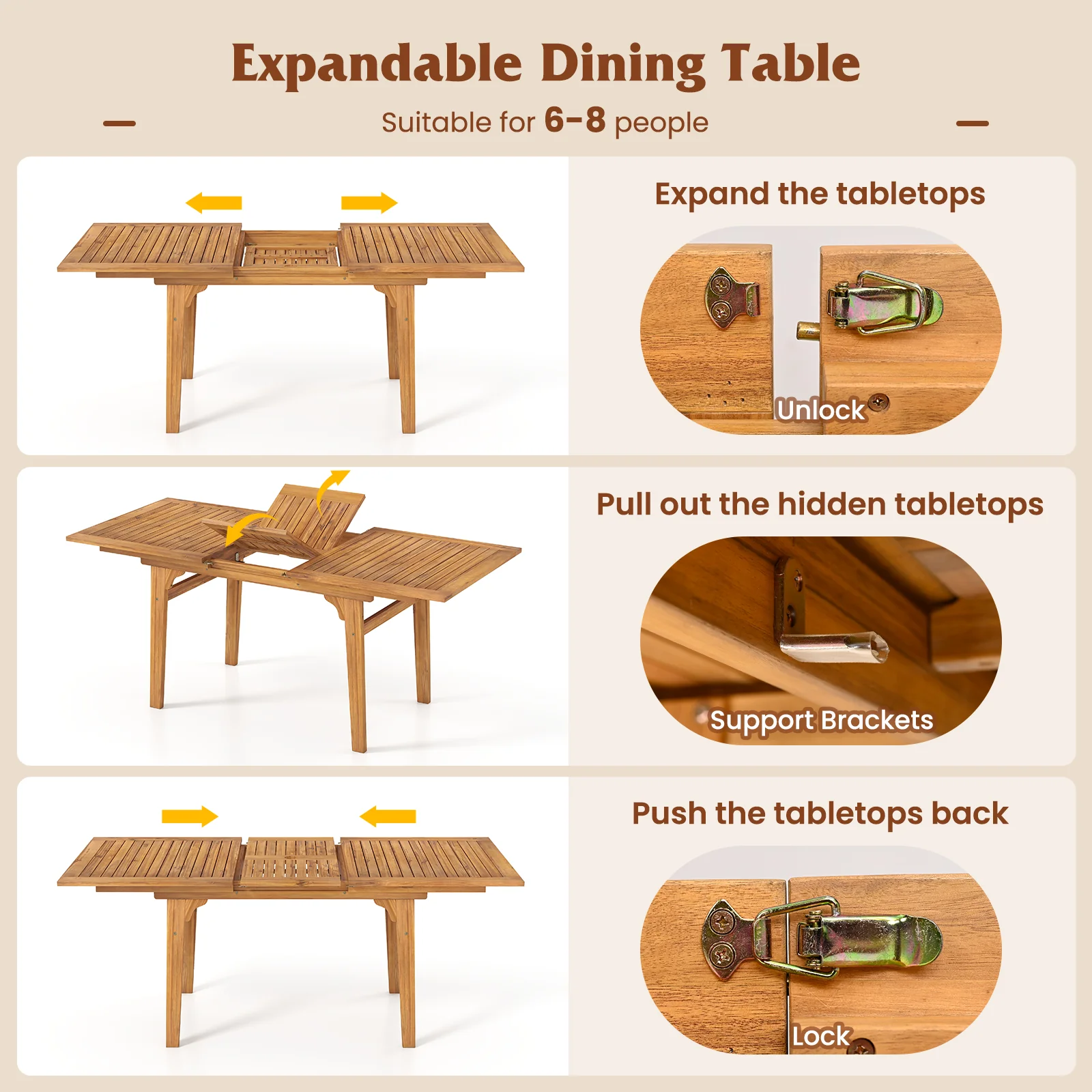 9-Piece Expandable Patio Dining Set, Natural - Image 9