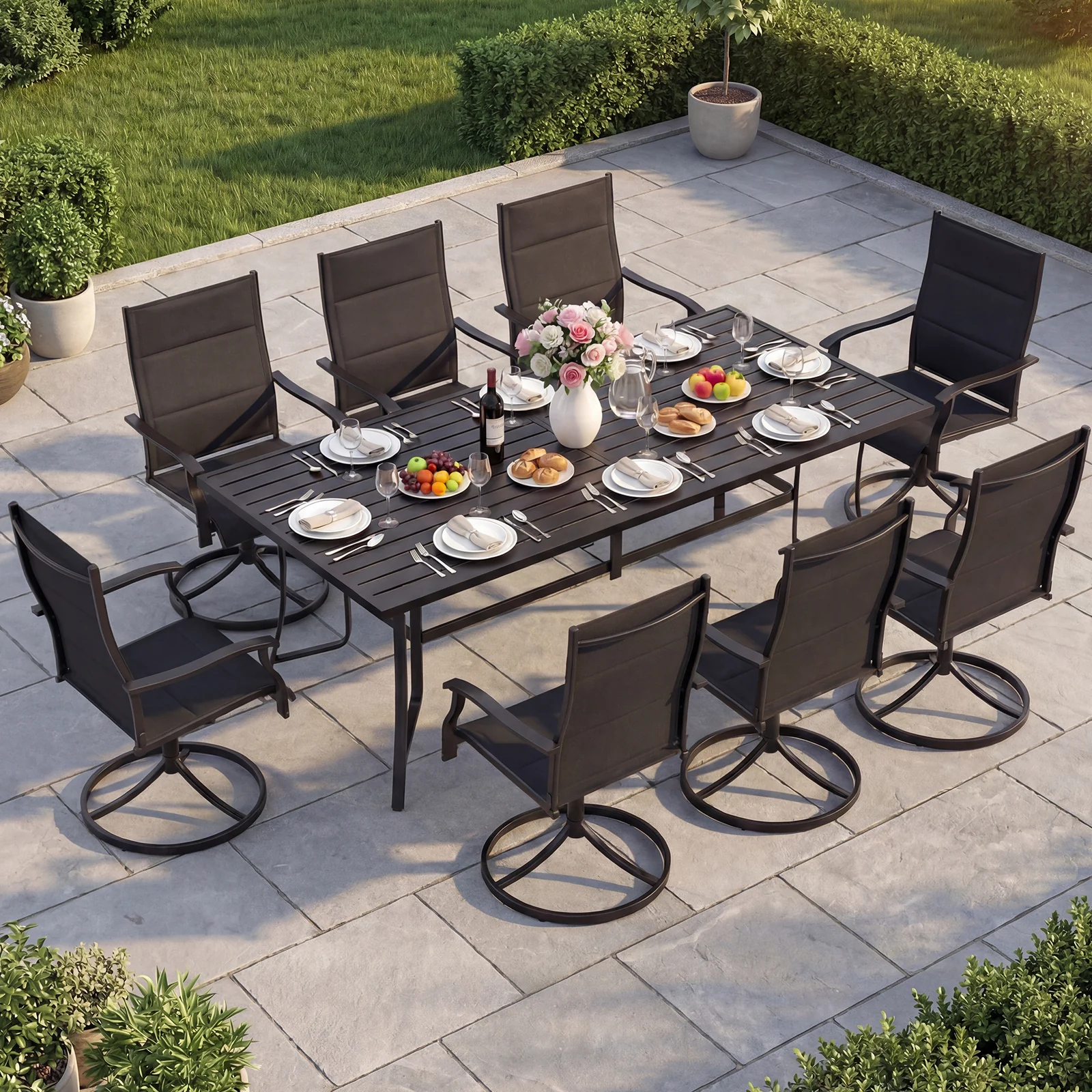 9-Piece Outdoor Dining Set For 8, Black - Image 2