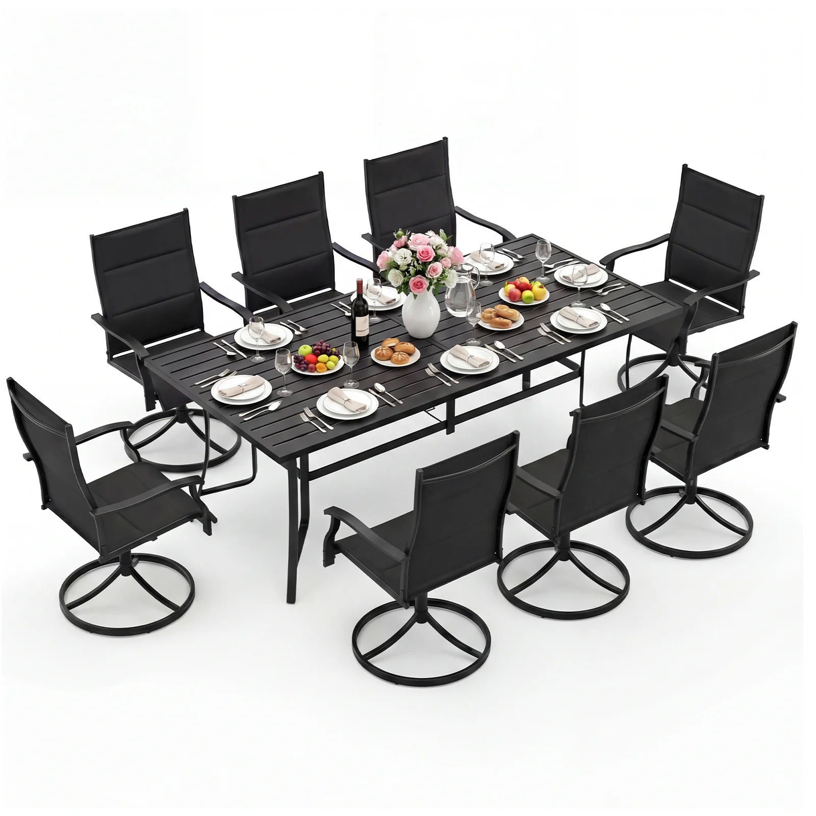 9-Piece Outdoor Dining Set For 8, Black - Image 4
