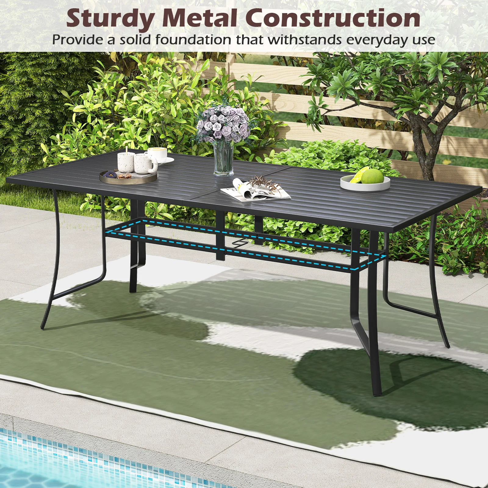 9-Piece Outdoor Dining Set For 8, Black - Image 8