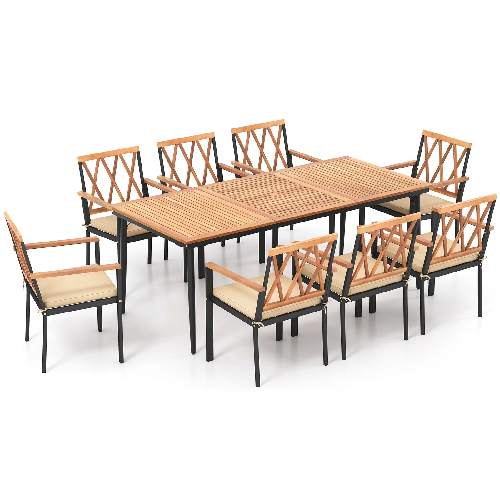 9 Piece Patio Dining Set, 1.9 Inch Umbrella Hole, Seat Cushions - Image 5