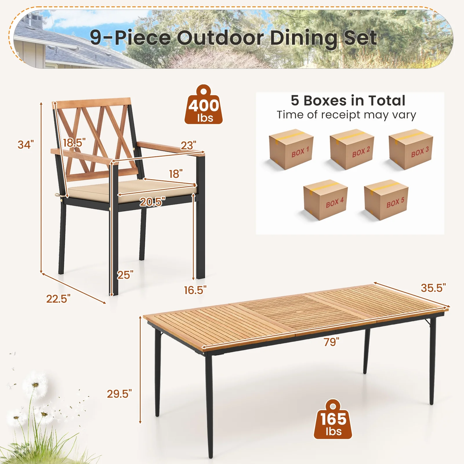 9 Piece Patio Dining Set, 1.9 Inch Umbrella Hole, Seat Cushions - Image 6