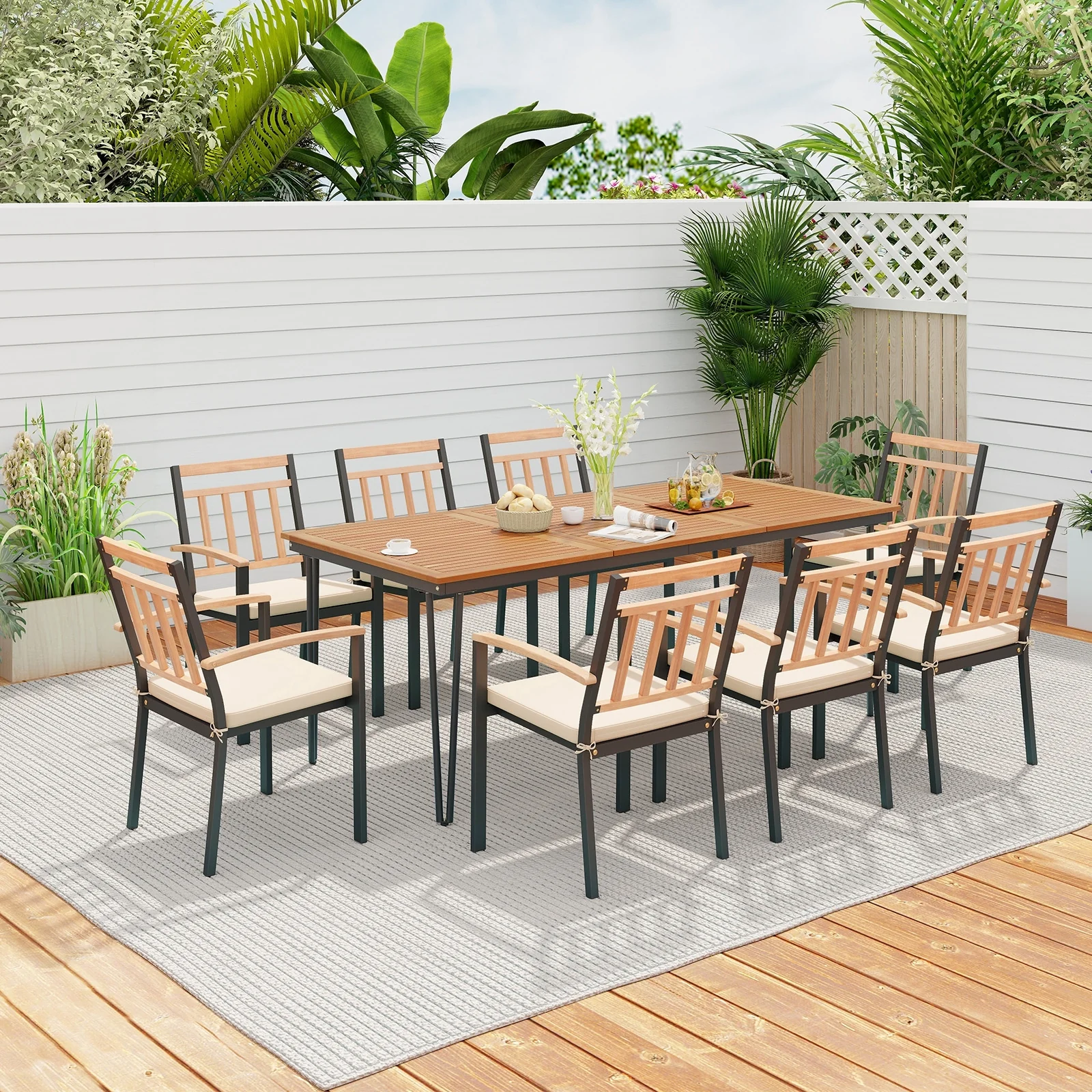 9-Piece Patio Dining Set, 35.5 Inch Table, 24-Inch Chairs, Natural - Image 2