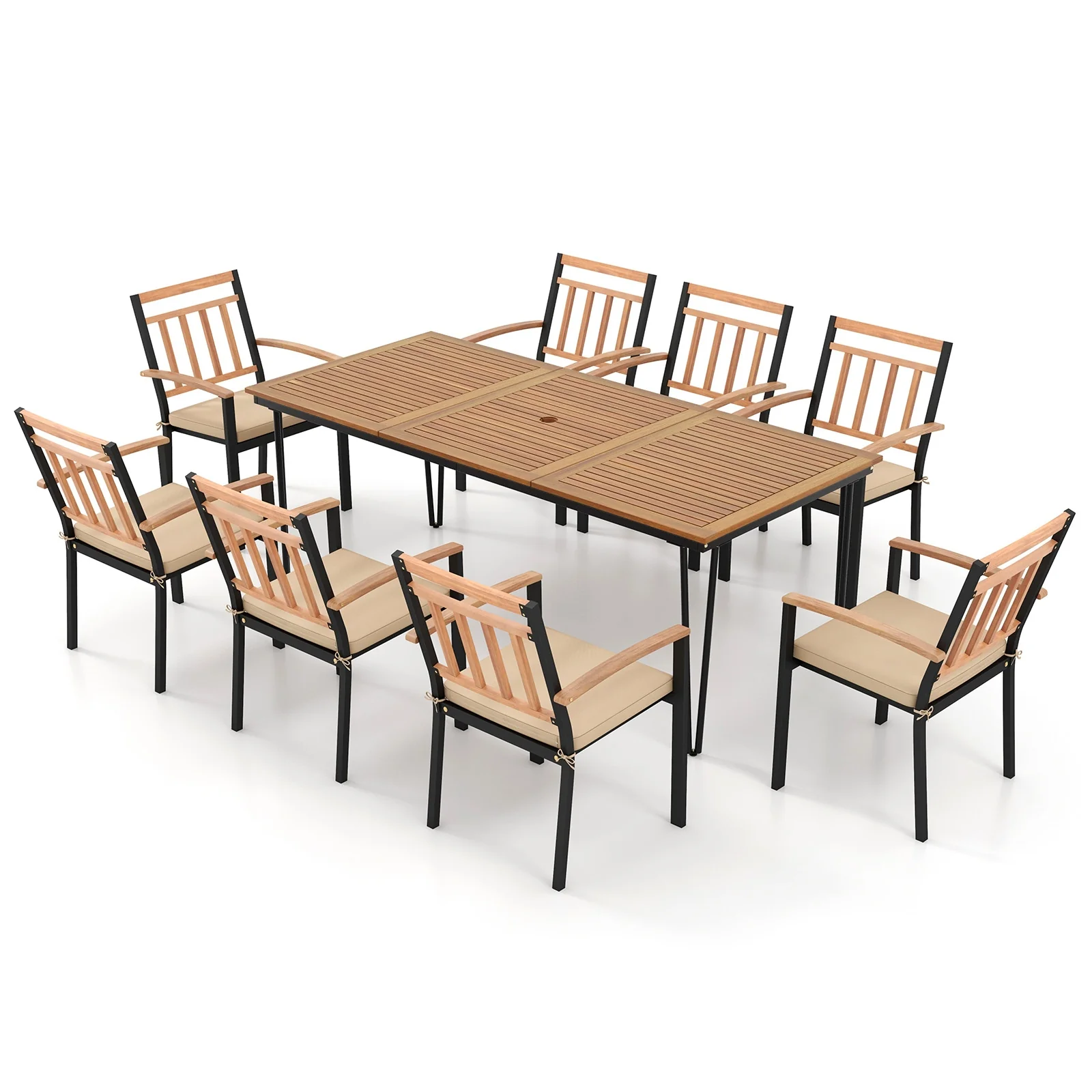 9-Piece Patio Dining Set, 35.5 Inch Table, 24-Inch Chairs, Natural - Image 4