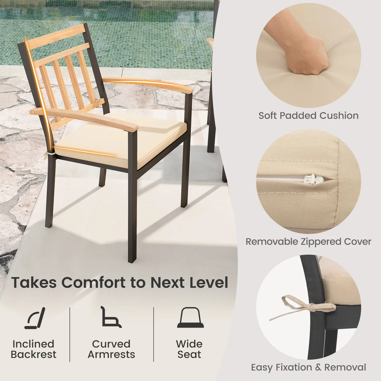 9-Piece Patio Dining Set, 35.5 Inch Table, 24-Inch Chairs, Natural - Image 9