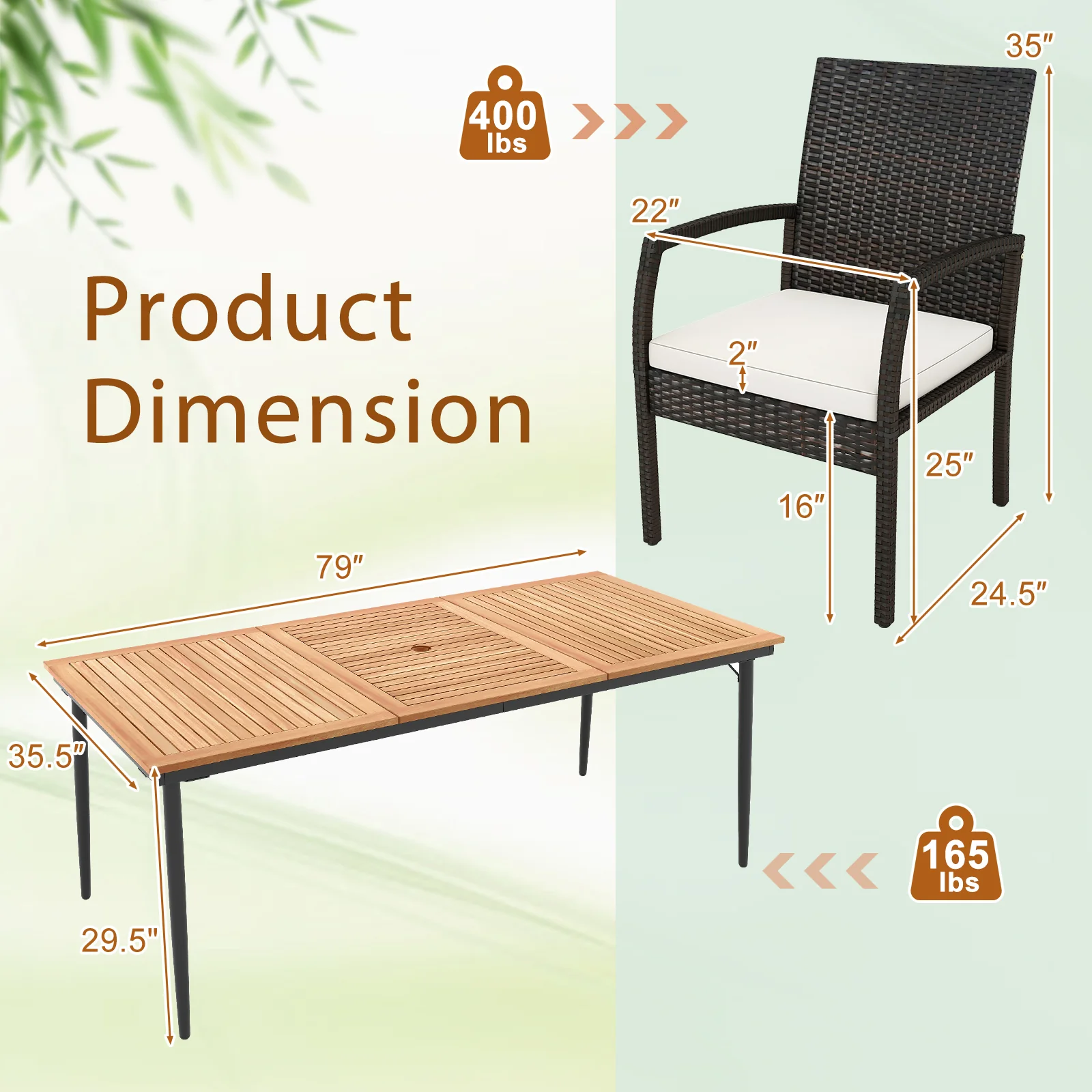 9-Piece Patio Dining Set, Rattan Chairs With Cushions, Natural - Image 6