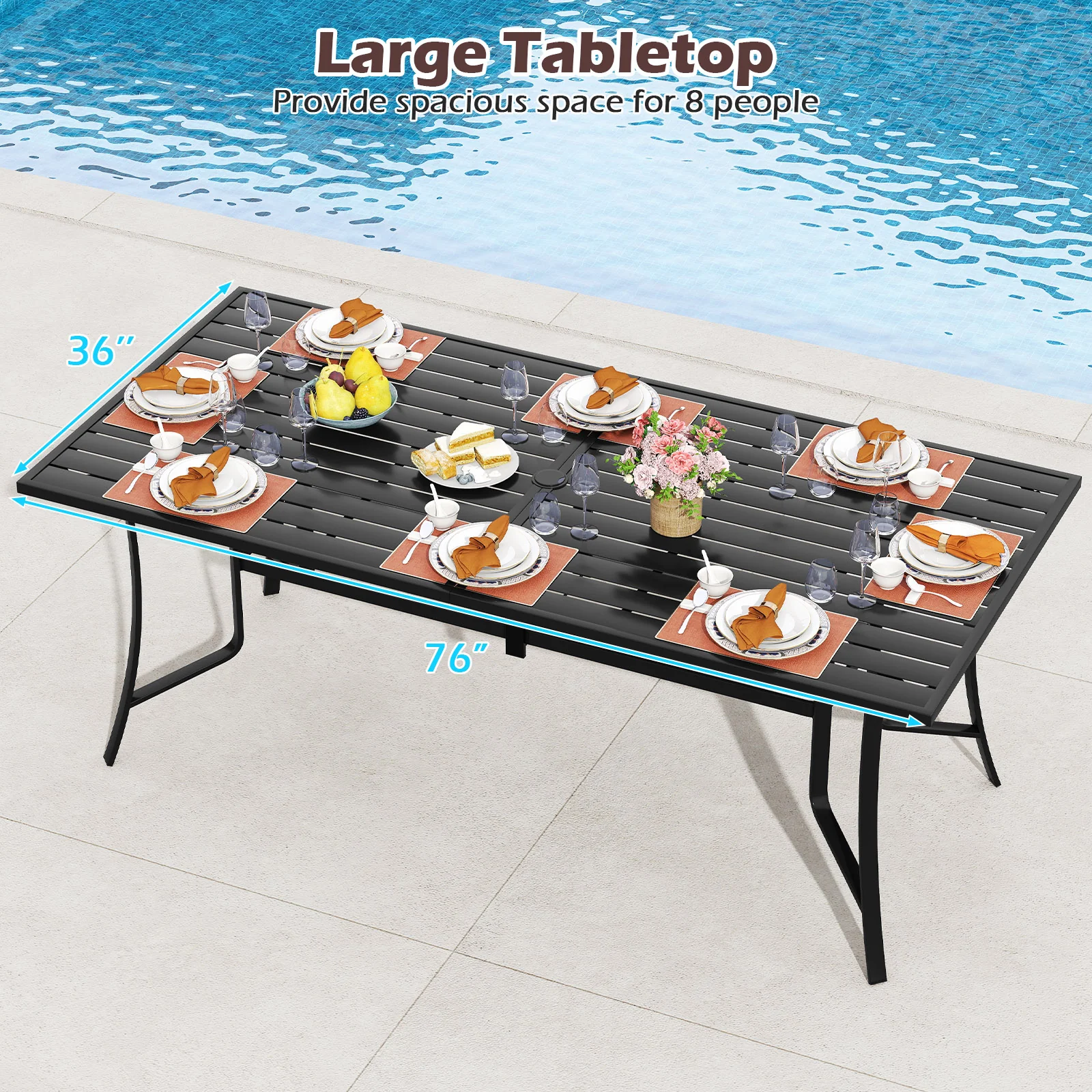 9 Piece Patio Dining Set, Rectangular Table, Stackable Chairs, Brown - Image 10