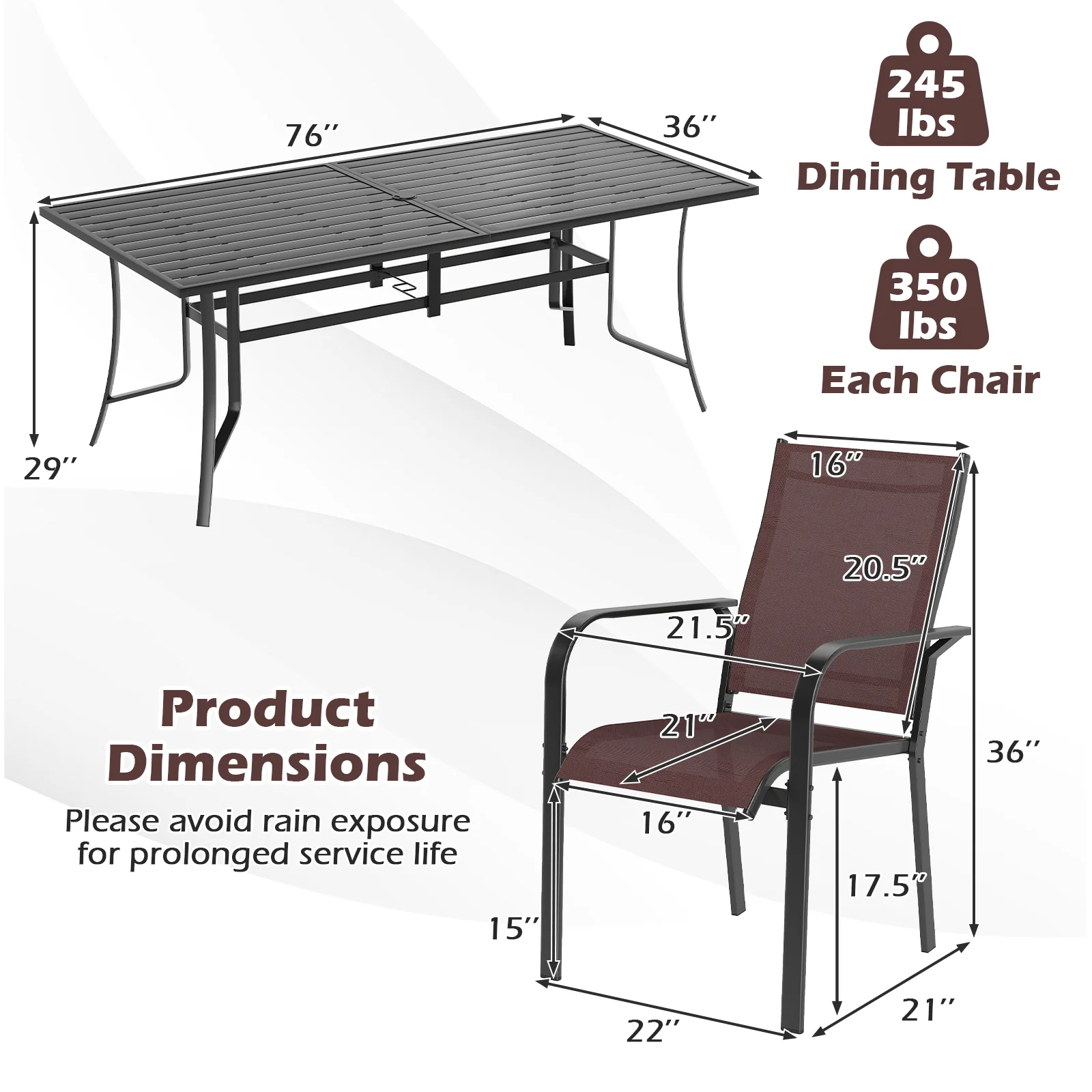 9 Piece Patio Dining Set, Rectangular Table, Stackable Chairs, Brown - Image 5