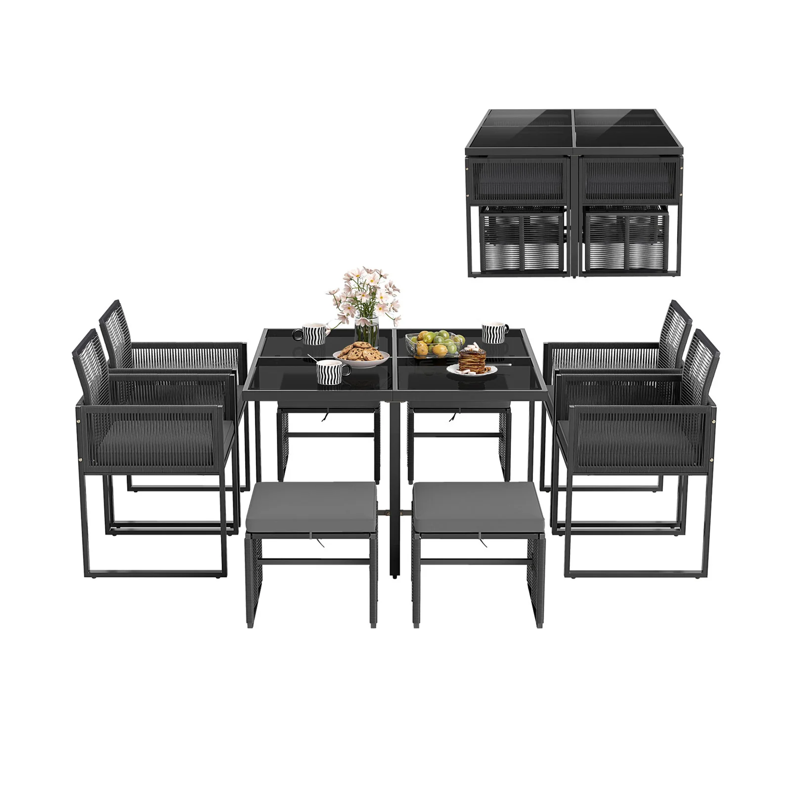 9-Piece Patio Dining Set With Cushions, Gray
