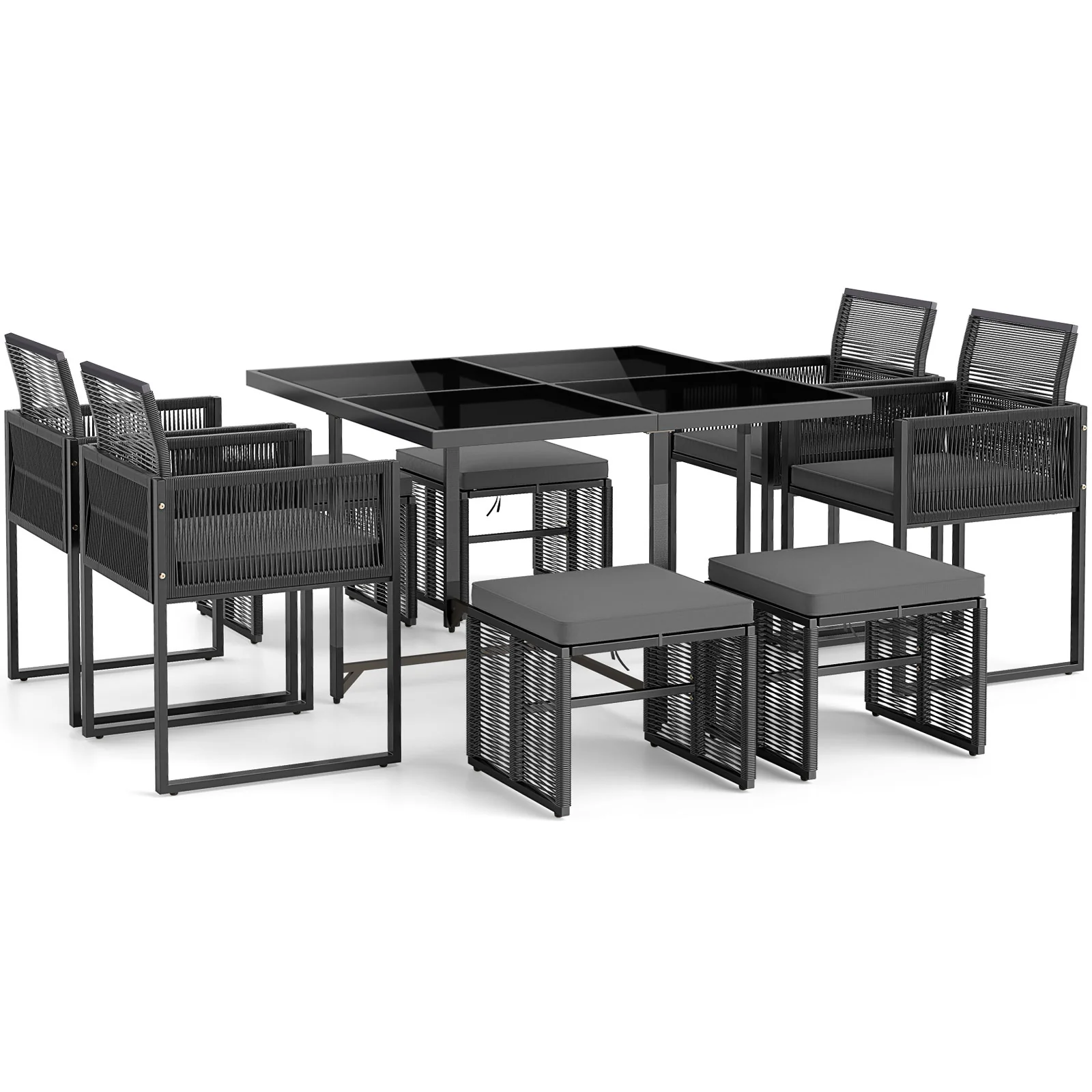 9-Piece Patio Dining Set With Cushions, Gray - Image 5